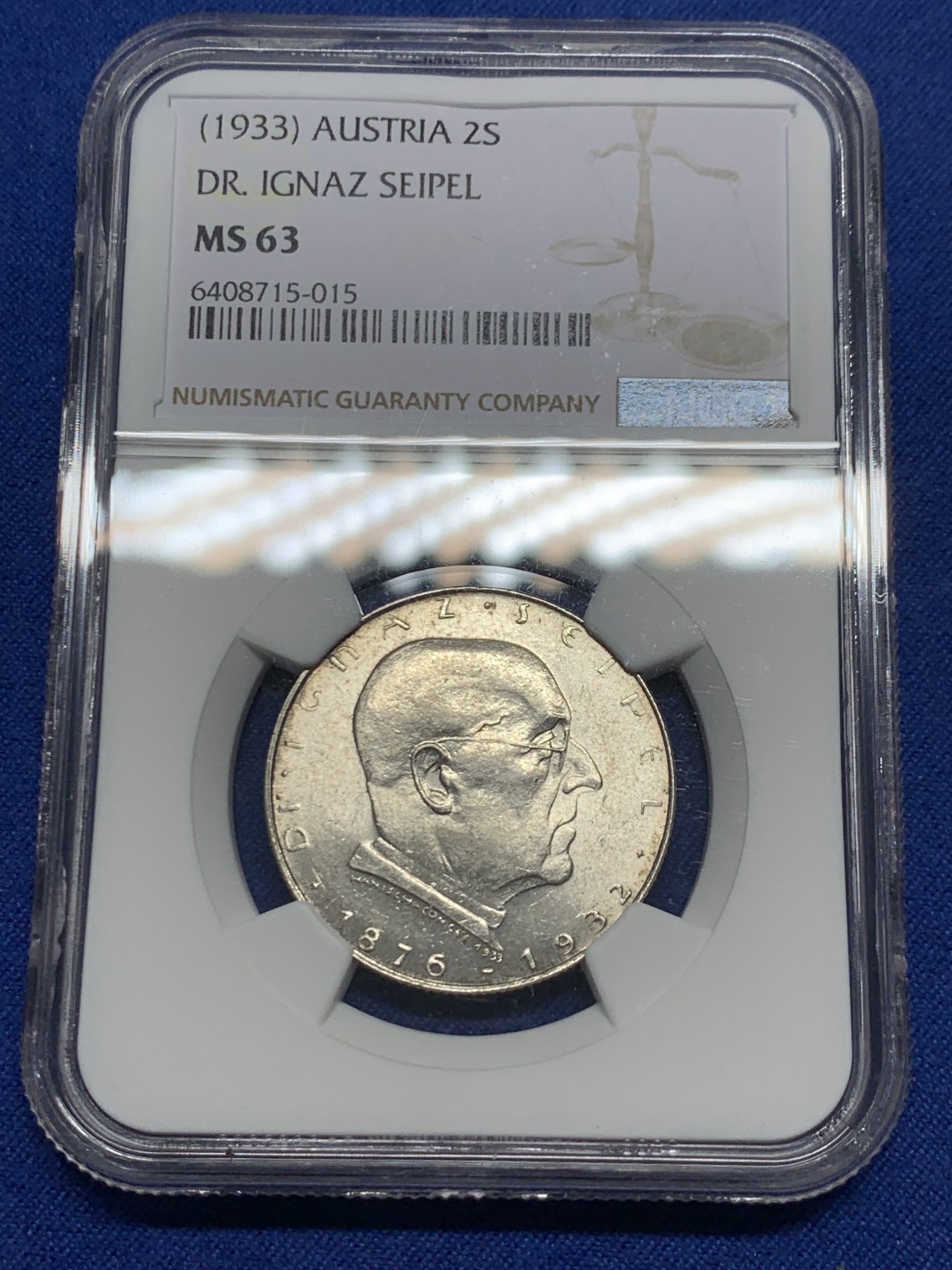 《竞宝斋》第240场-周日，周一 年终尾场 (全场包邮) NGC MS63 奥地利1933年塞佩尔2先令银币 转光好品 少见品种