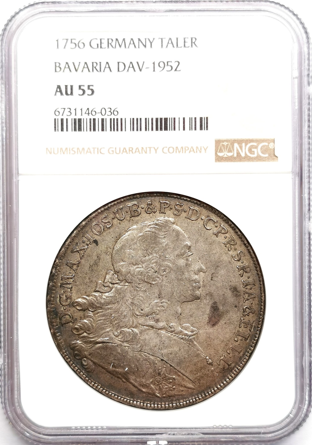 凡希社世界钱币微拍第二百六十期 1756巴伐利亚圣母子泰勒大银NGC-AU55