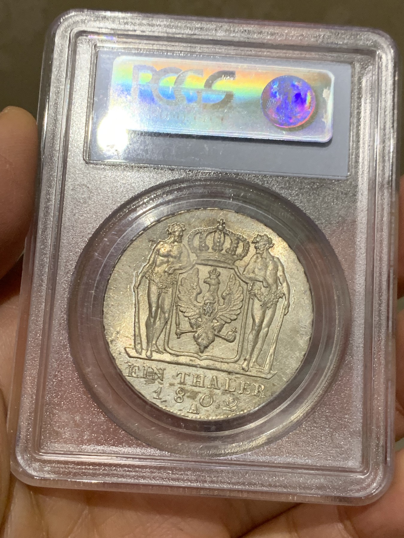 《竞宝斋》第240场-周日，周一 年终尾场 (全场包邮) PCGS MS62 德国 1802 腓特烈·威廉三世 野人1泰勒 银币 发丝清晰 高点俱在 值得收藏