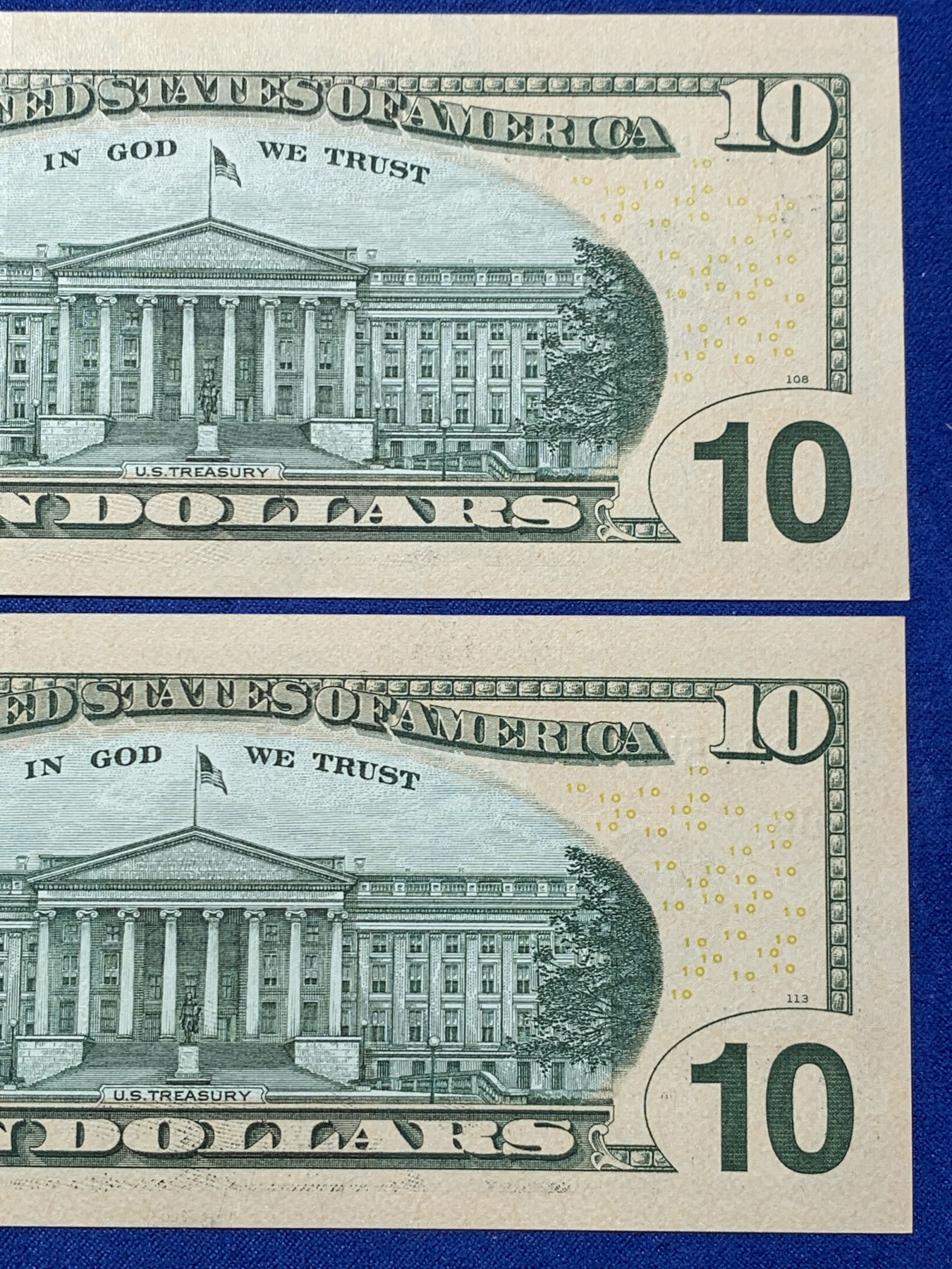 《竞宝斋》第240场-周日，周一 年终尾场 (全场包邮) UNC 美国 2017年 10美元纸币两张 全新EPQ品相 尾666豹子和999豹子 四角尖尖 细节见图