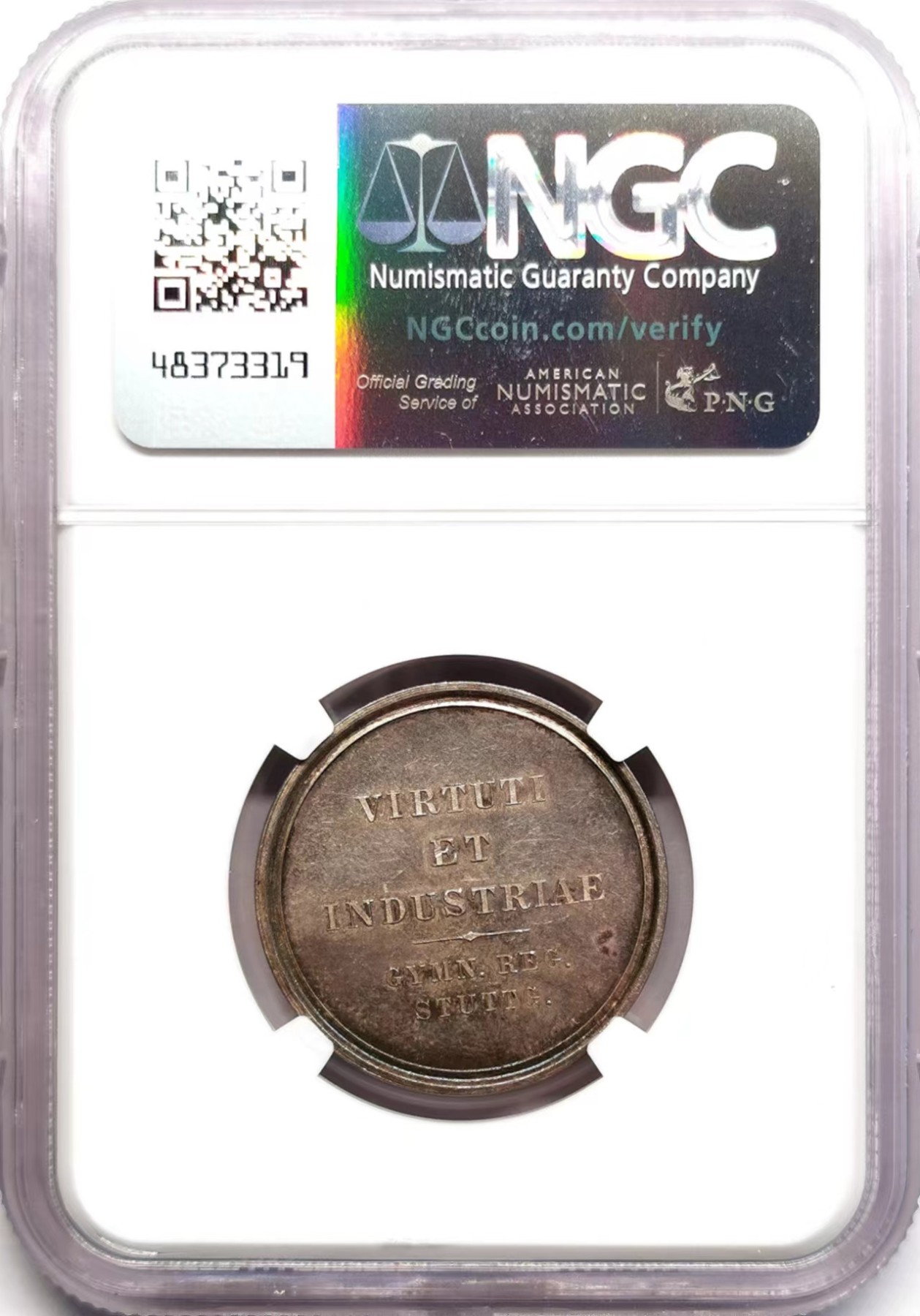 凡希社世界钱币微拍第二百六十期 十九世纪德国斯图加特学院银章-油灯NGC-MS62