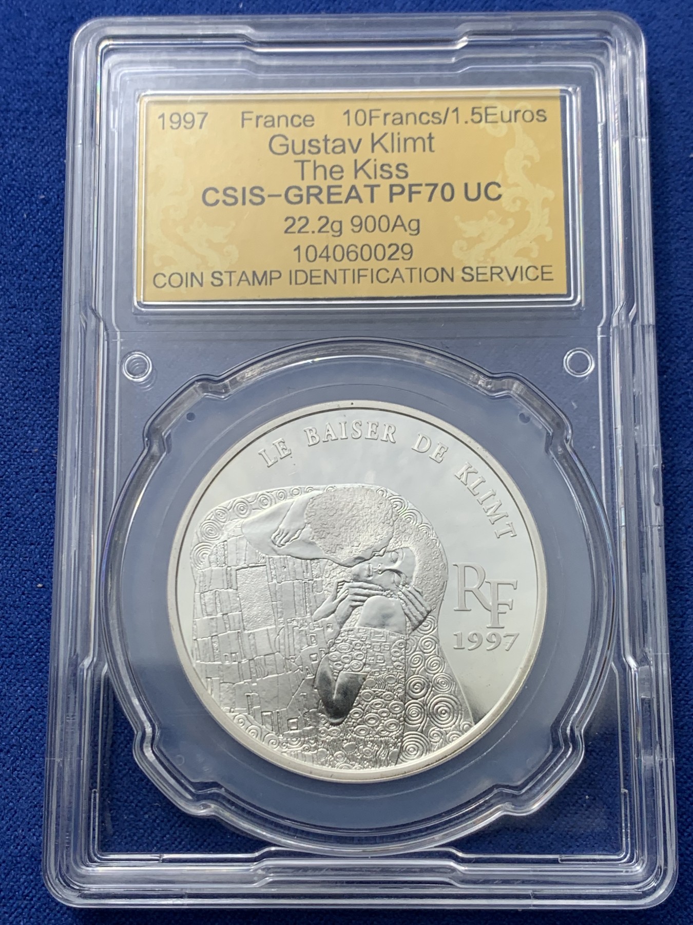 《竞宝斋》第240场-周日，周一 年终尾场 (全场包邮) 信泰PF70UC 1997法国银币 奥地利画家克莱门特名画“吻”