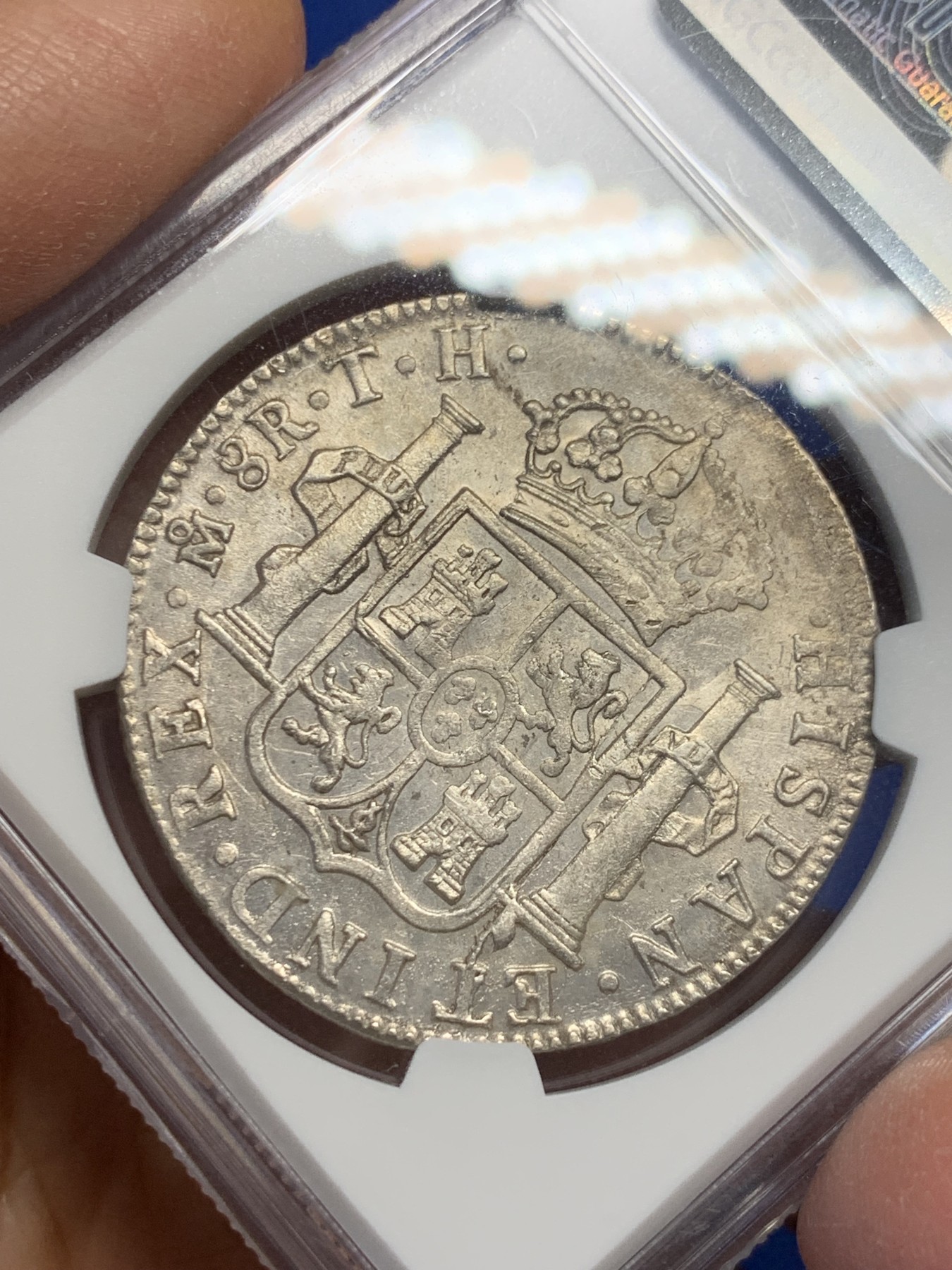 《竞宝斋》第240场-周日，周一 年终尾场 (全场包邮) NGC-AU58 西属墨西哥 1808TH厂卡洛斯四世8里亚尔银币