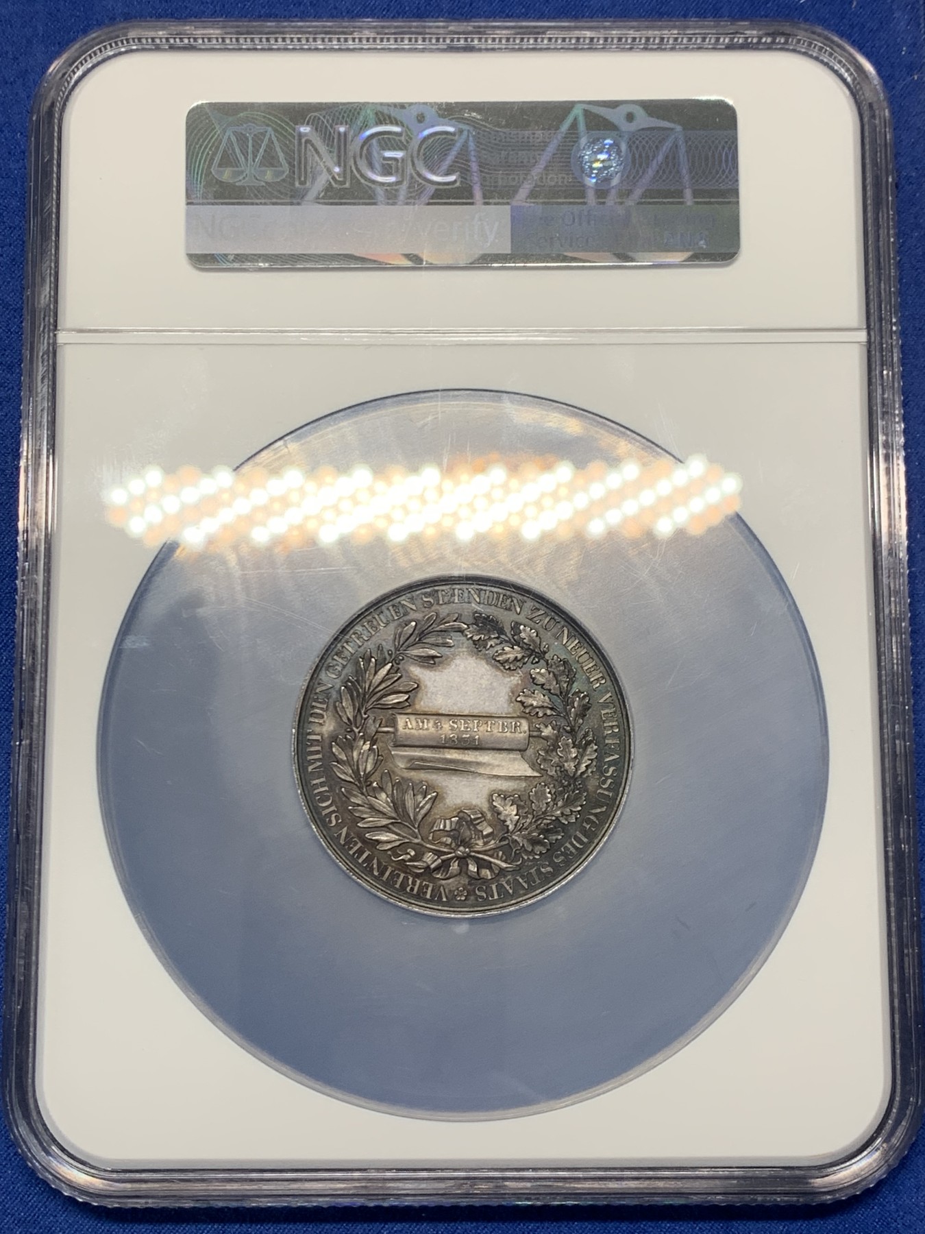 《竞宝斋》第240场-周日，周一 年终尾场 (全场包邮) NGC-MS64 1831 德意志萨克森邦国新宪法纪念大银章 浮雕状态与细节 胜过币不少 大规格大盒封装 此款确实少见