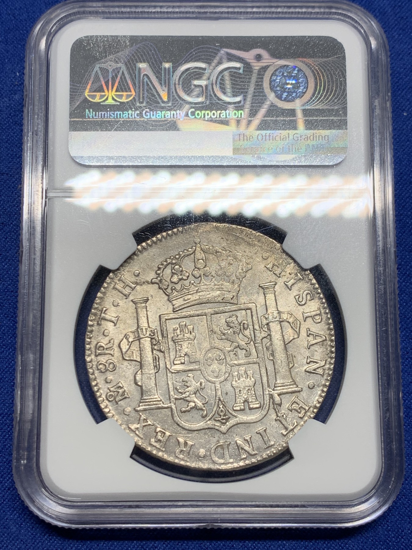 《竞宝斋》第240场-周日，周一 年终尾场 (全场包邮) NGC-AU58 西属墨西哥 1808TH厂卡洛斯四世8里亚尔银币