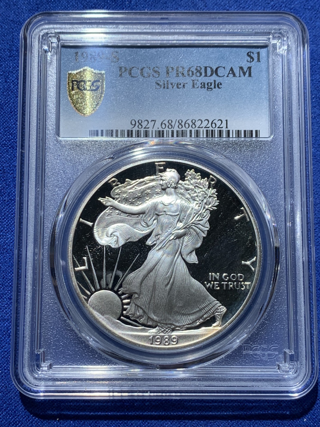 《竞宝斋》第240场-周日，周一 年终尾场 (全场包邮) PCGS PR68DCAM 美国 1989年 行走 女神 1盎司 精制银币