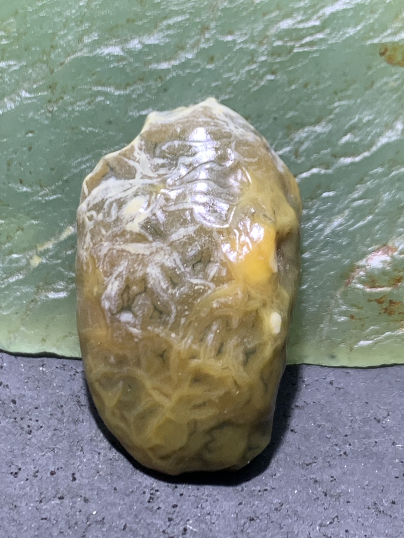 精美戈壁高玉化奶油皮鱼籽纹绿筋脉石原石一颗