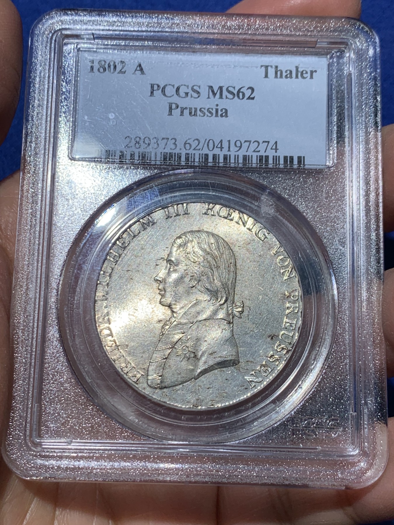 《竞宝斋》第240场-周日，周一 年终尾场 (全场包邮) PCGS MS62 德国 1802 腓特烈·威廉三世 野人1泰勒 银币 发丝清晰 高点俱在 值得收藏