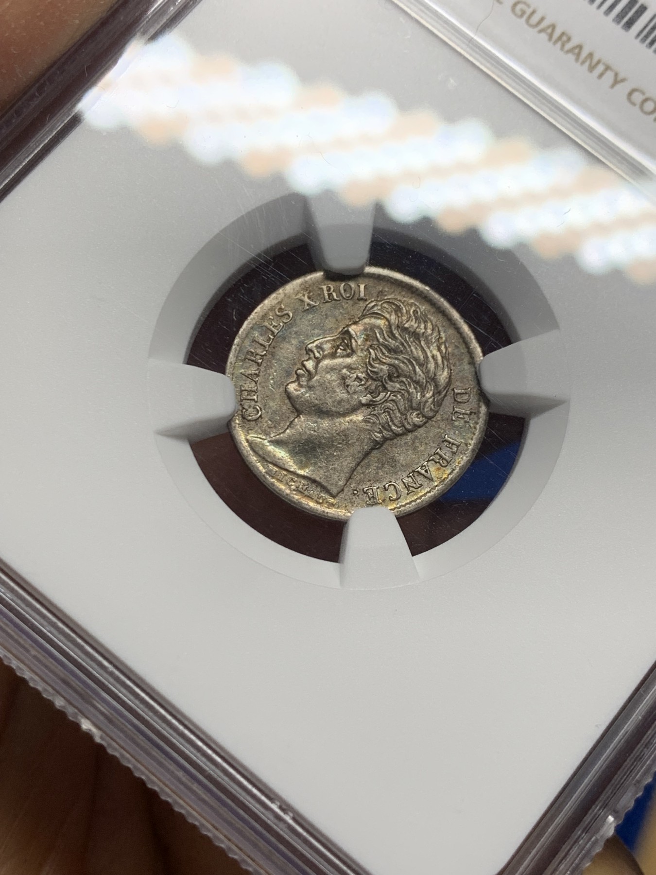 《竞宝斋》第240场-周日，周一 年终尾场 (全场包邮) NGC AU55 法国1828年W版查理十世1/2法郎银币 半法郎好品相稀有 原味老五彩