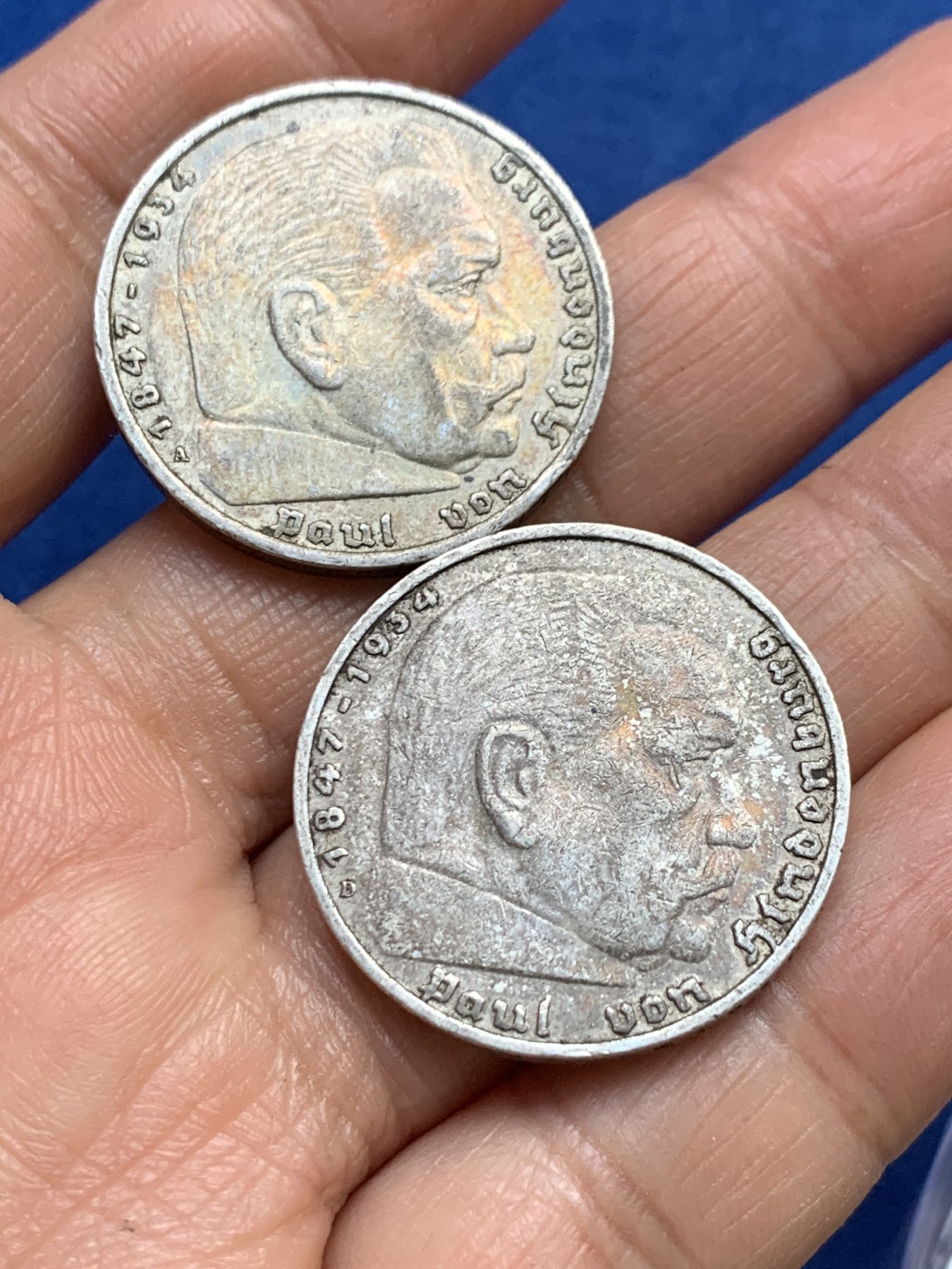 《竞宝斋》第240场-周日，周一 年终尾场 (全场包邮) 两枚一组 德国兴登堡鹰版5马克银币1935年+1936年一对