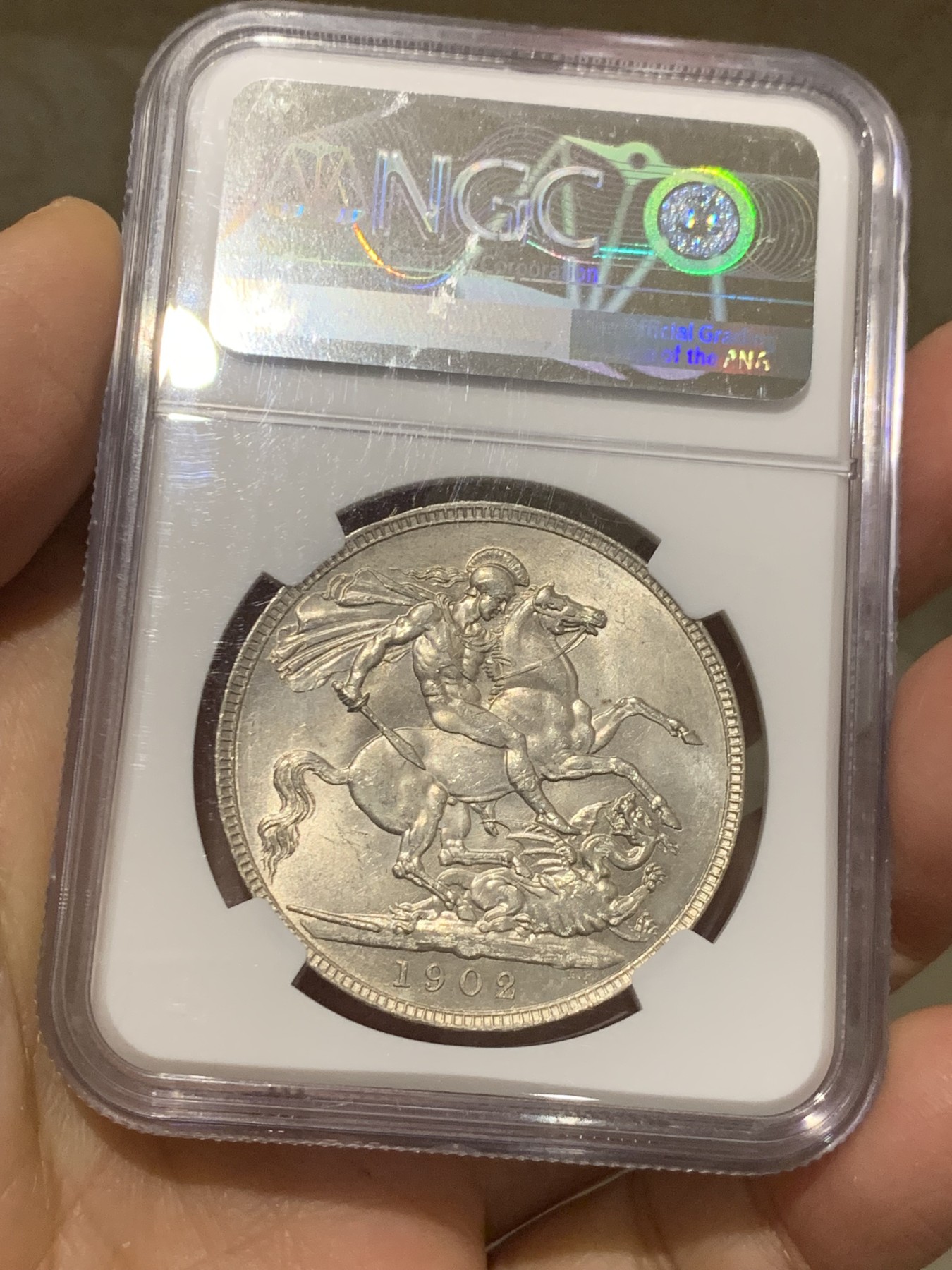 《竞宝斋》第240场-周日，周一 年终尾场 (全场包邮) NGC-MS64 英国1902年爱德华七世马剑克朗银币