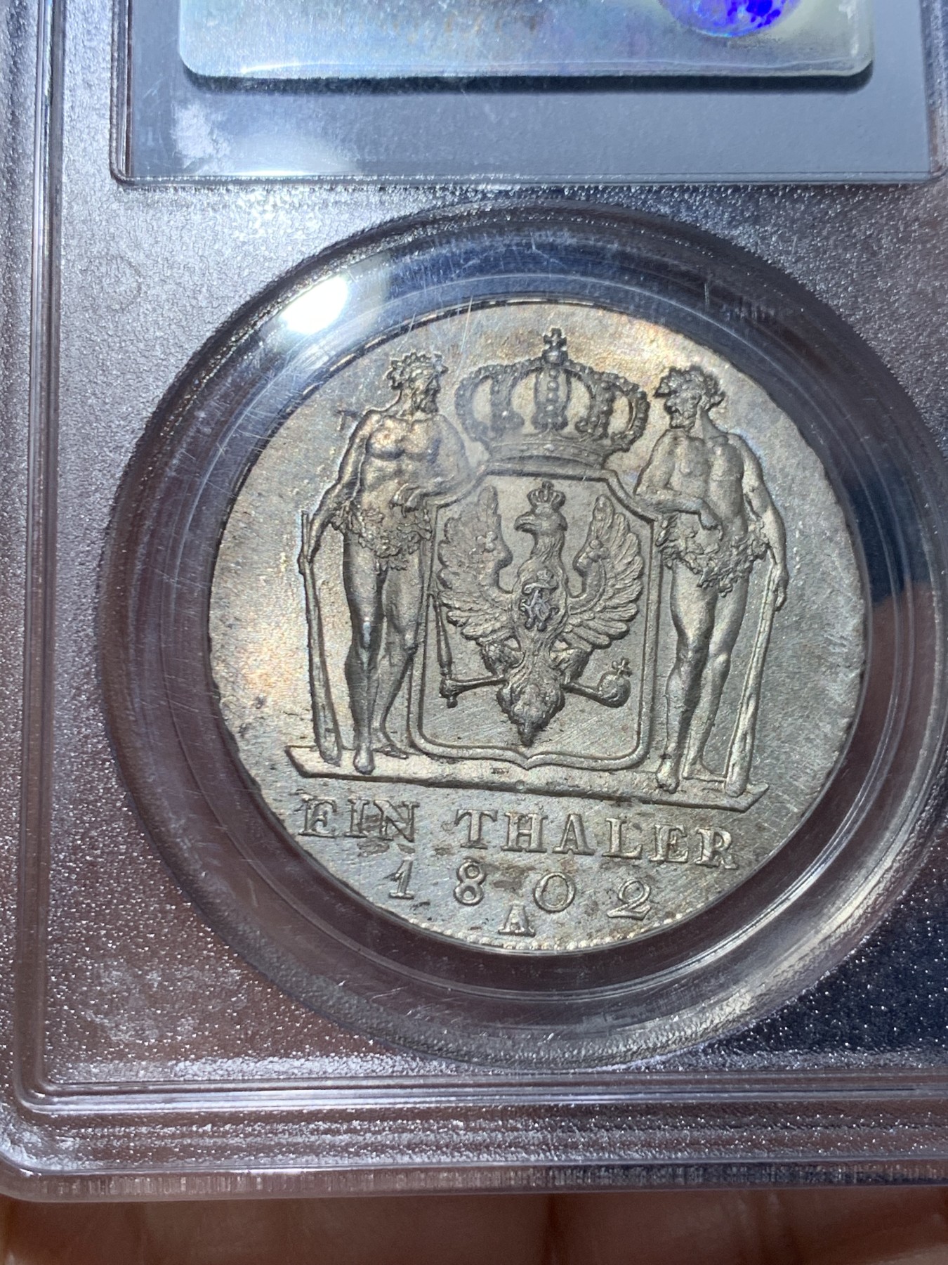 《竞宝斋》第240场-周日，周一 年终尾场 (全场包邮) PCGS MS62 德国 1802 腓特烈·威廉三世 野人1泰勒 银币 发丝清晰 高点俱在 值得收藏