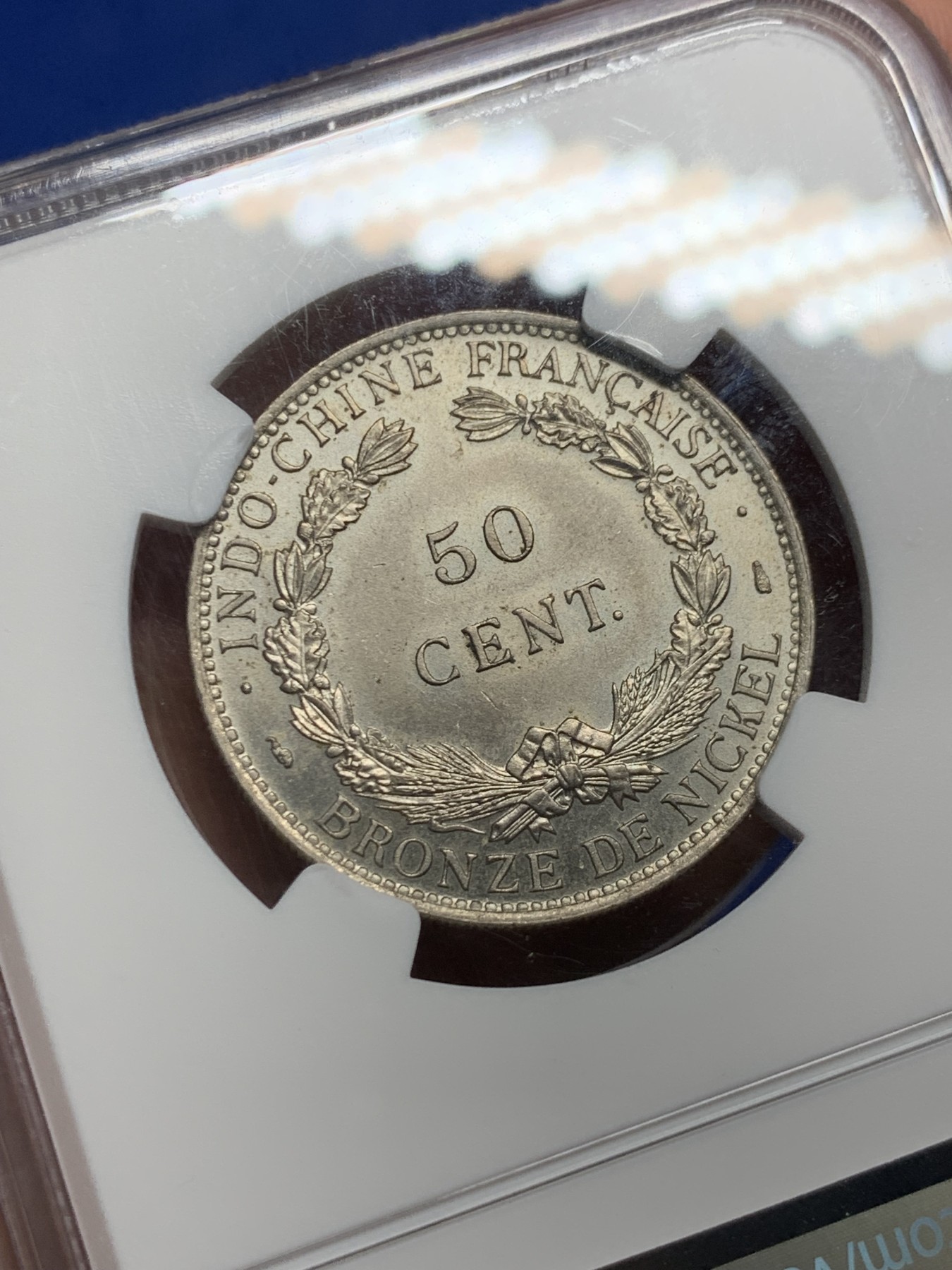 《竞宝斋》第240场-周日，周一 年终尾场 (全场包邮) NGC SP65 收藏级高分季军分 1946年法属印支坐洋50分镍质样币ESSAI签字版胜利女神，顶级品相，总发行量1100枚，属于座洋大珍名誉品。