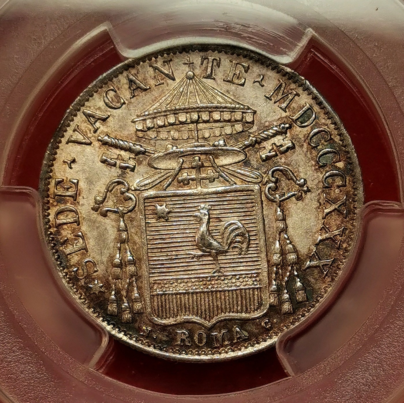 凡希社世界钱币微拍第二百六十期 荐！1830R教皇国教宗缺位30B银币PCGS-MS64 紫罗兰彩，P唯一最高分，2012年同分的拍卖记录已是977美金！