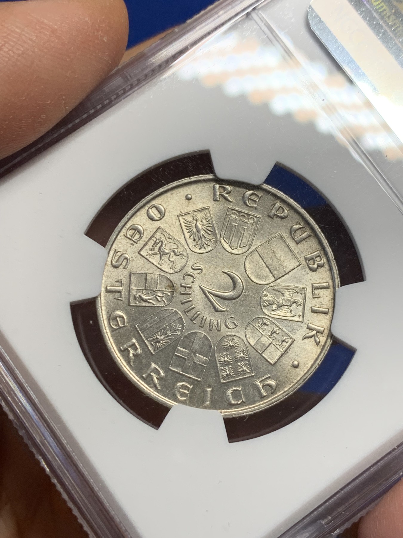 《竞宝斋》第240场-周日，周一 年终尾场 (全场包邮) NGC MS63 奥地利1933年塞佩尔2先令银币 转光好品 少见品种