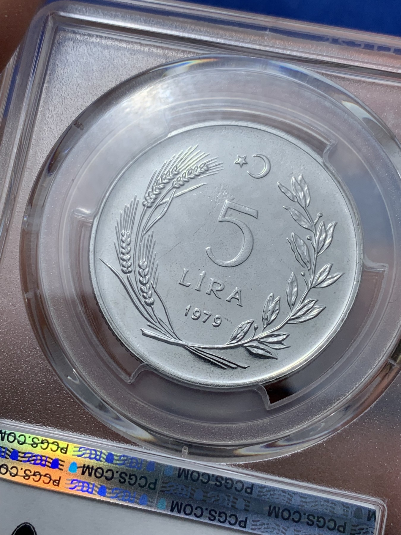 《竞宝斋》第240场-周日，周一 年终尾场 (全场包邮) PCGS金盾 MS66 土耳其1979年美女头像FAO纪念5里拉合金钢币