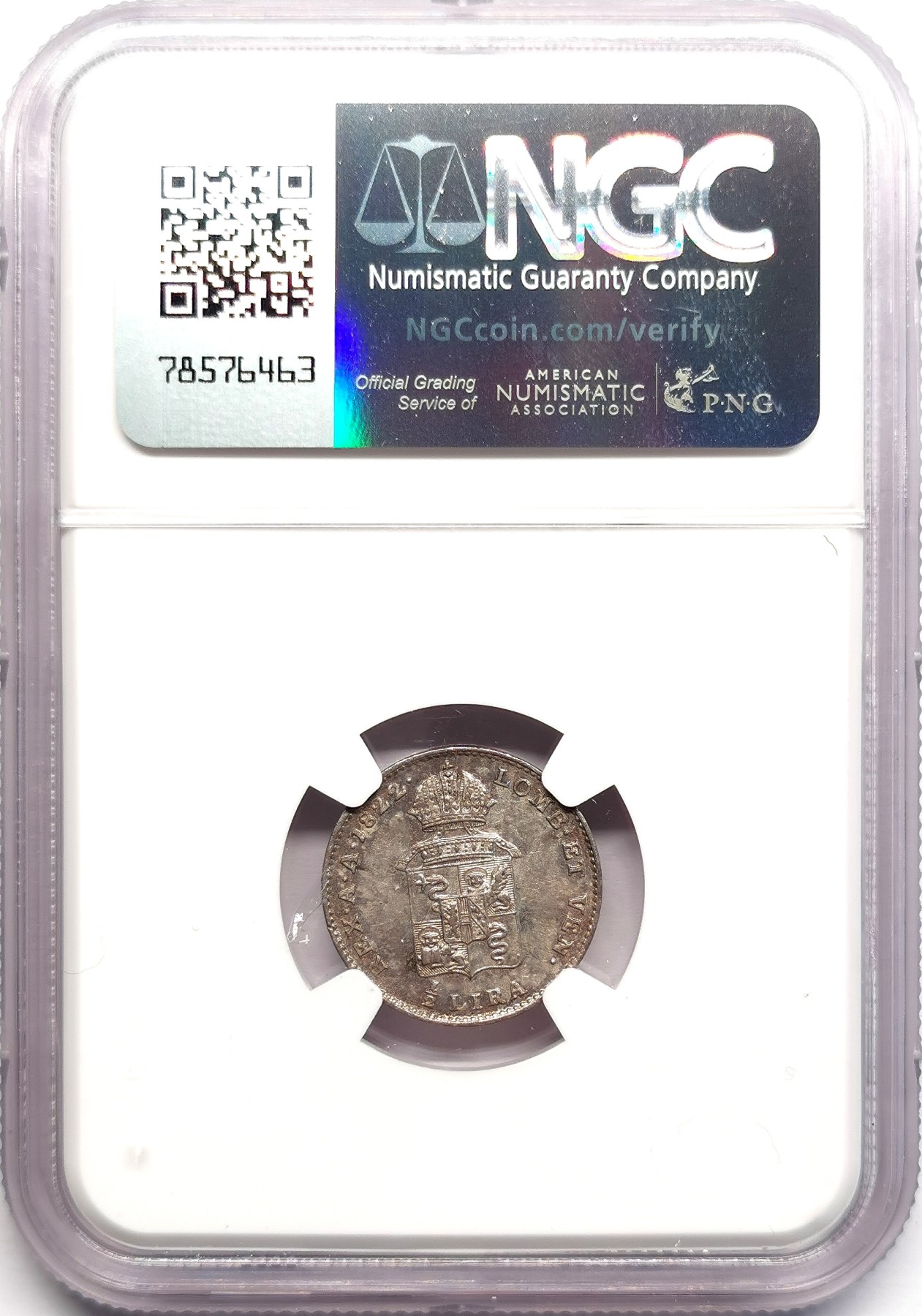 凡希社世界钱币微拍第二百六十期 1822奥治伦巴第1/2里拉银币NGC-AU55