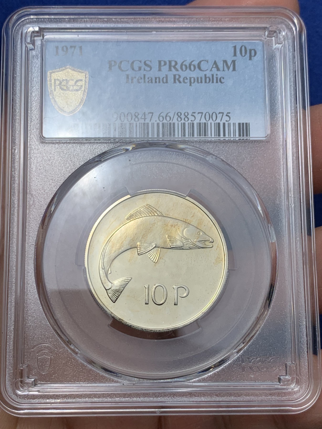 《竞宝斋》第240场-周日，周一 年终尾场 (全场包邮) PCGS PR66CAM 爱尔兰1971三文鱼10便士 受欢迎的爱尔兰动物系列