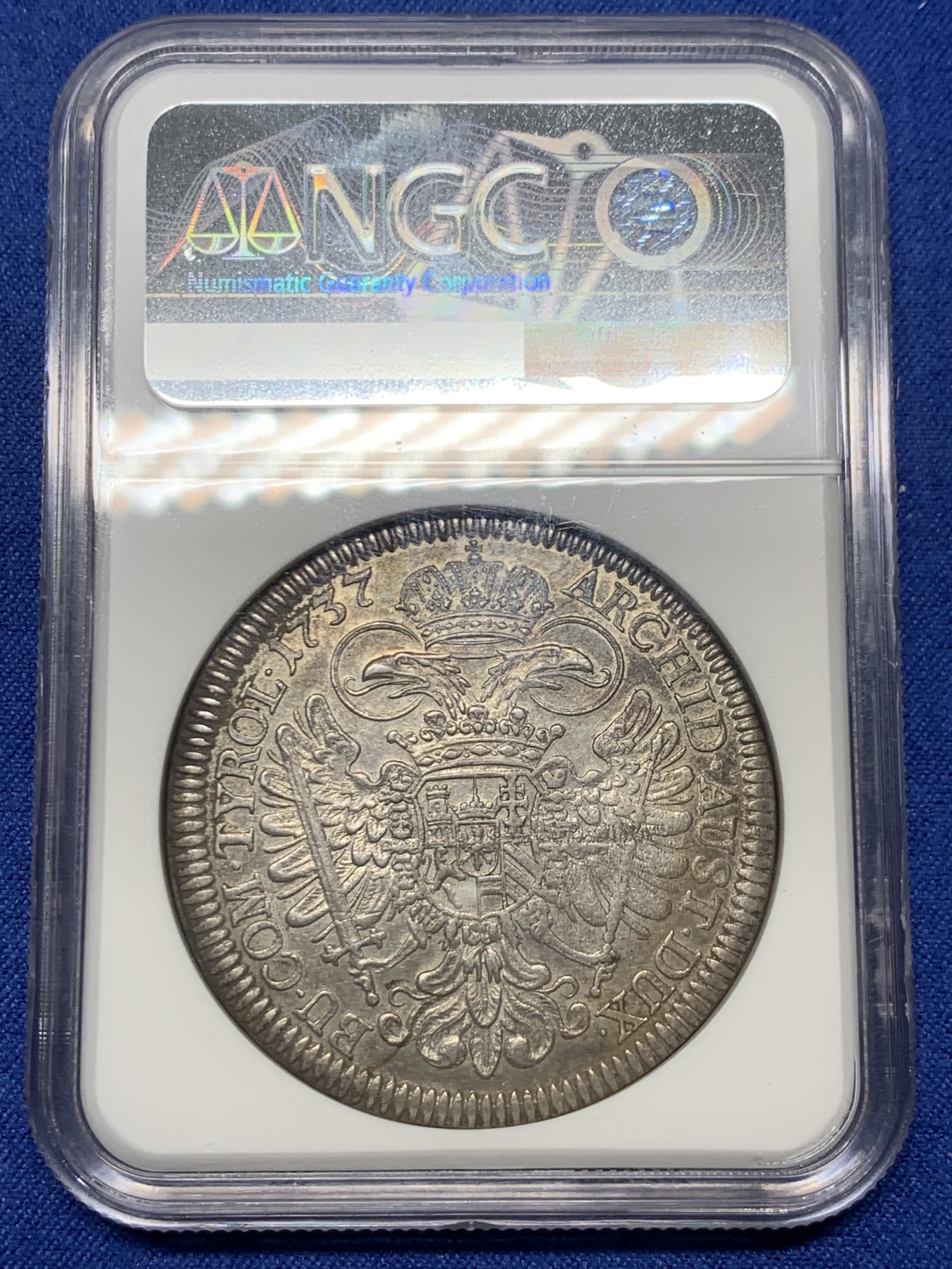 《竞宝斋》第240场-周日，周一 年终尾场 (全场包邮) NGC UNC 神圣罗马帝国奥地利1737年骑字版银币 卡尔六世皇帝老泰勒