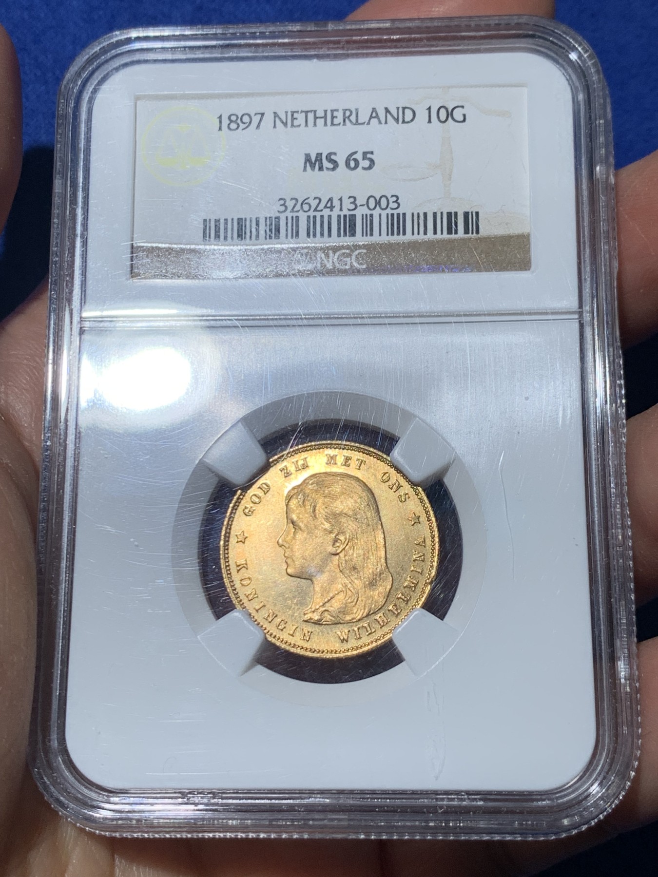 《竞宝斋》第240场-周日，周一 年终尾场 (全场包邮) NGC-MS65 NGC MS65 荷兰王国1897威廉明娜女王10盾金币 6.72克 900金 PL底板 热门大涨品种金萝莉  高分好状态