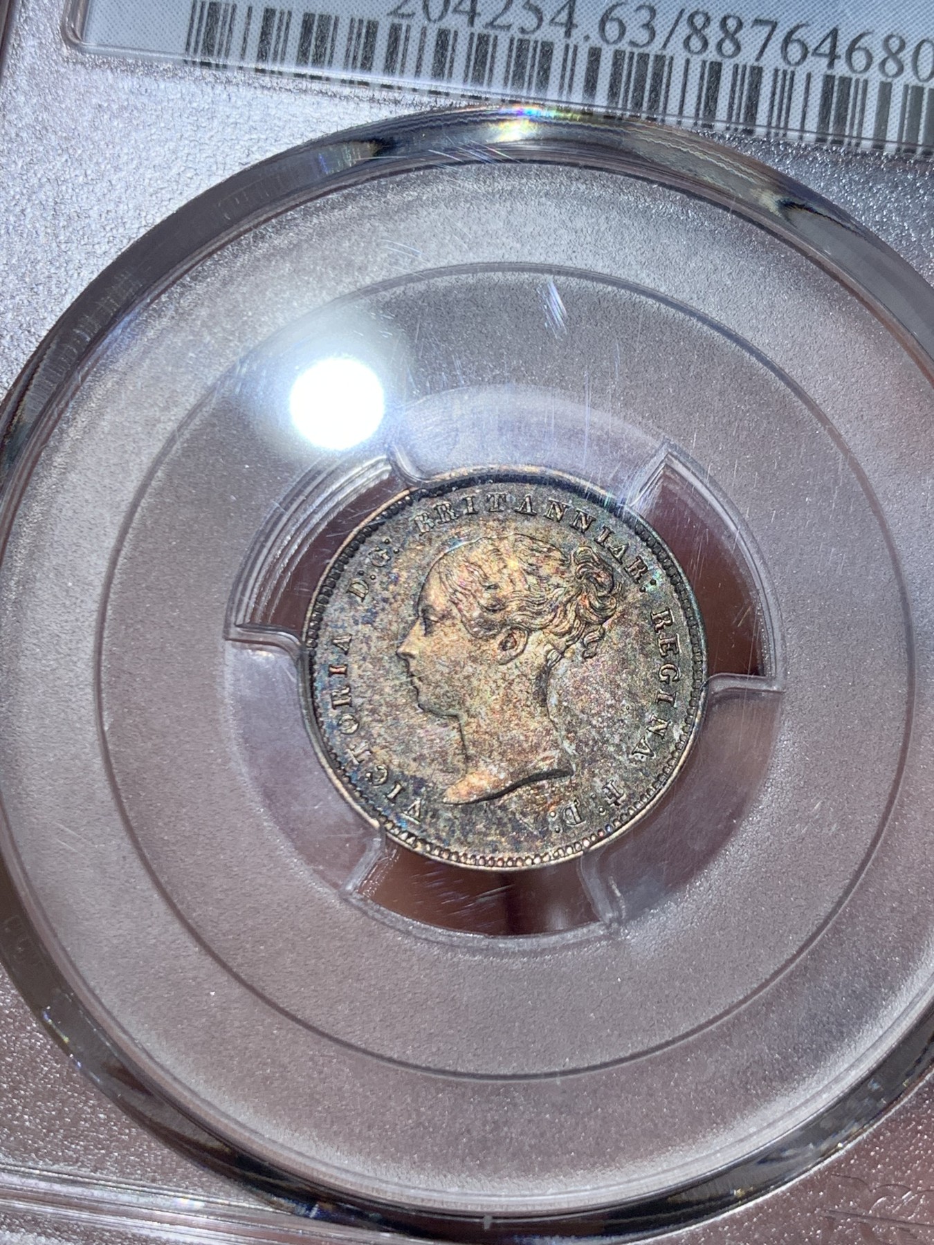 《竞宝斋》第240场-周日，周一 年终尾场 (全场包邮) 4枚一组 PCGS PL63-67 英国1857小维早期濯足币，1D+2D+3D+4D面值，顶级分数PL状态，附送原盒传承有序