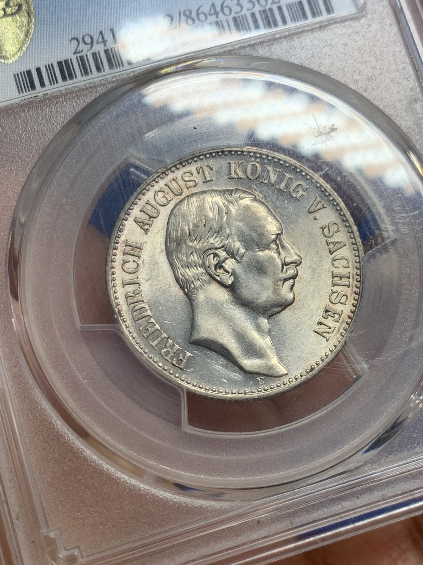 《竞宝斋》第240场-周日，周一 年终尾场 (全场包邮) PCGS MS62 德国1914年萨克森2马克银币，关门币，流通版上MS十分难得，少见品种