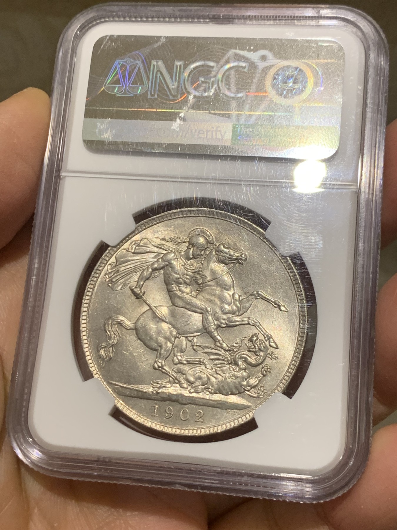 《竞宝斋》第240场-周日，周一 年终尾场 (全场包邮) NGC-MS64 英国1902年爱德华七世马剑克朗银币