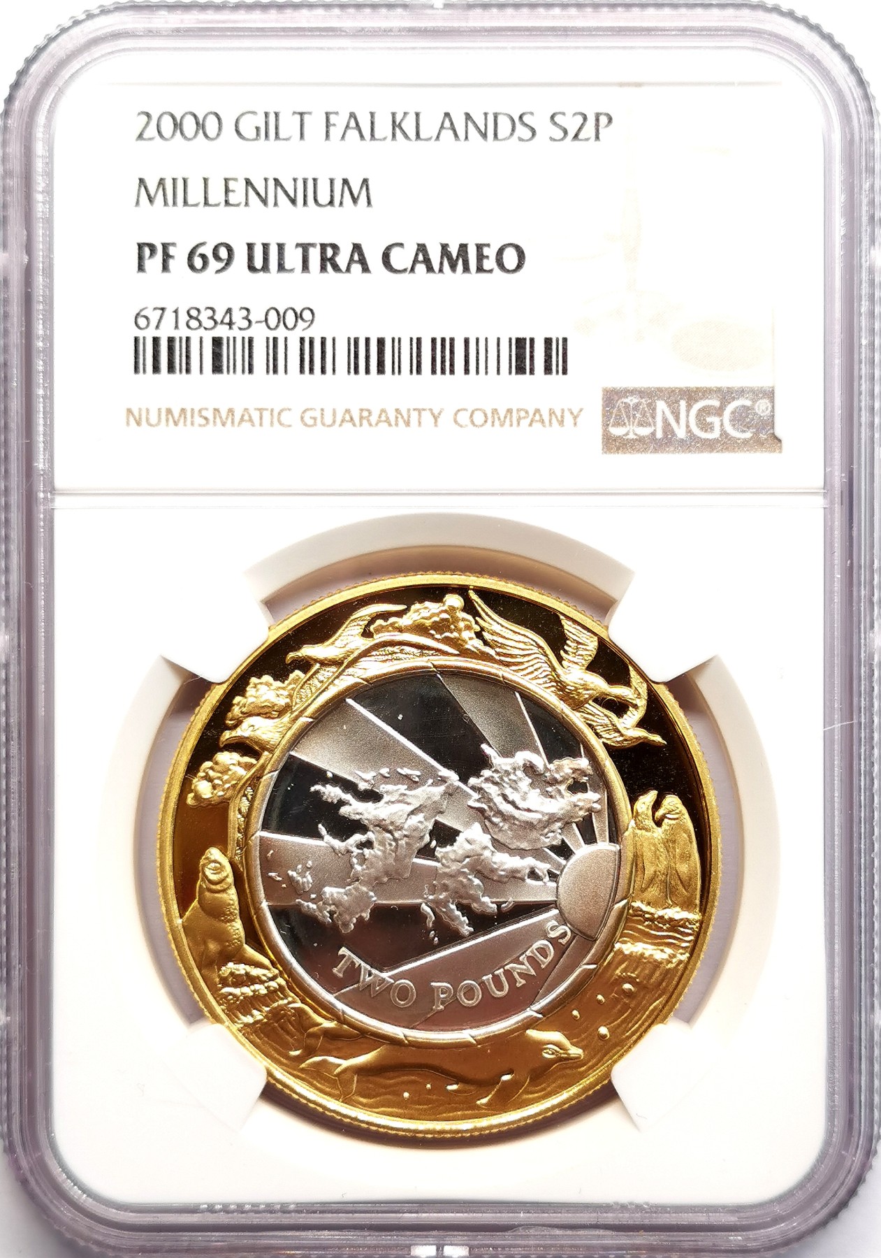 凡希社世界钱币微拍第二百六十期 2000英属福克兰群岛千禧年纪念2镑大银NGC-PF69UC