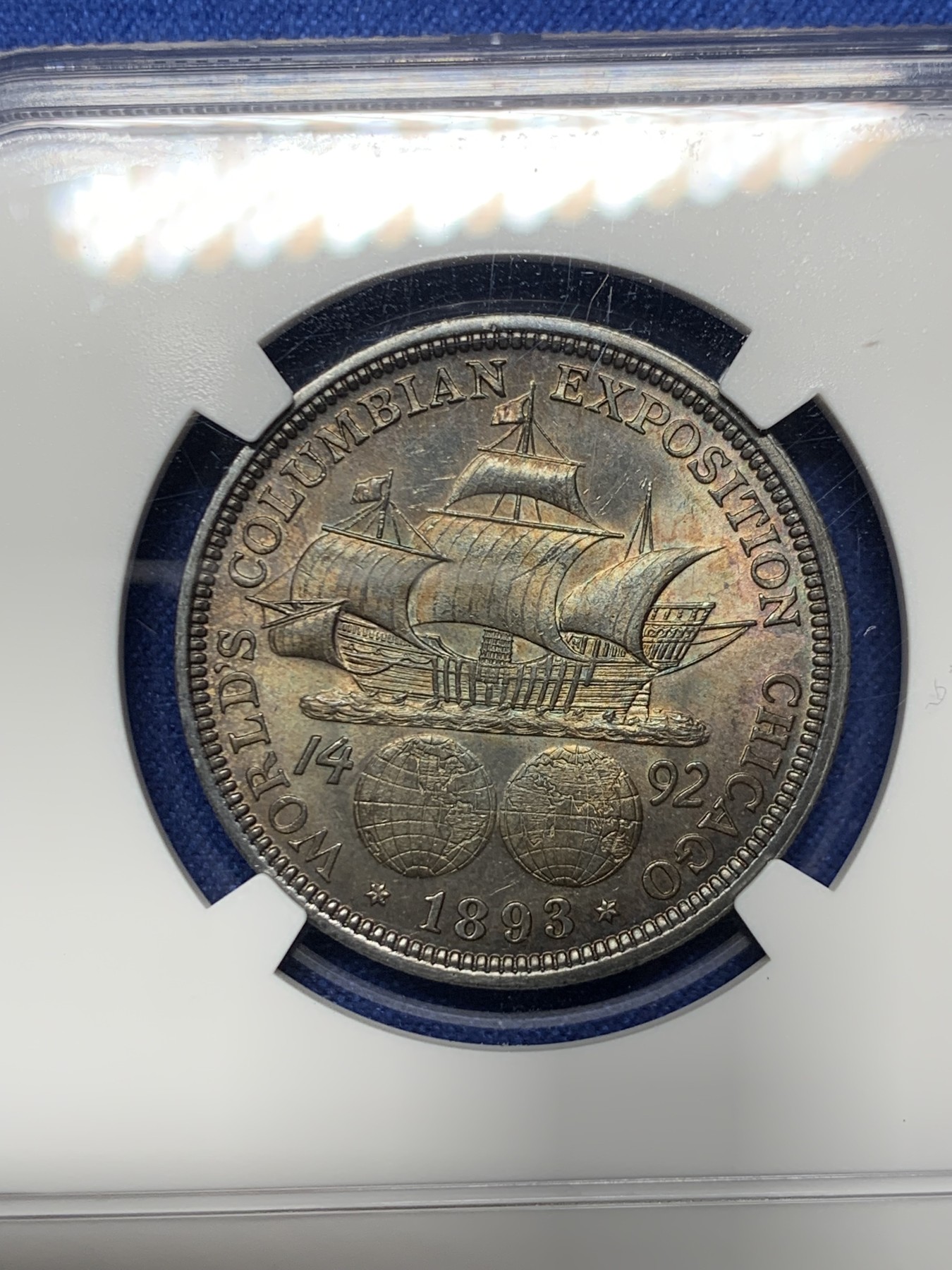 《竞宝斋》第240场-周日，周一 年终尾场 (全场包邮) NGC-MS64 美国 1893 哥伦布半美元银币 64高分 深彩包浆