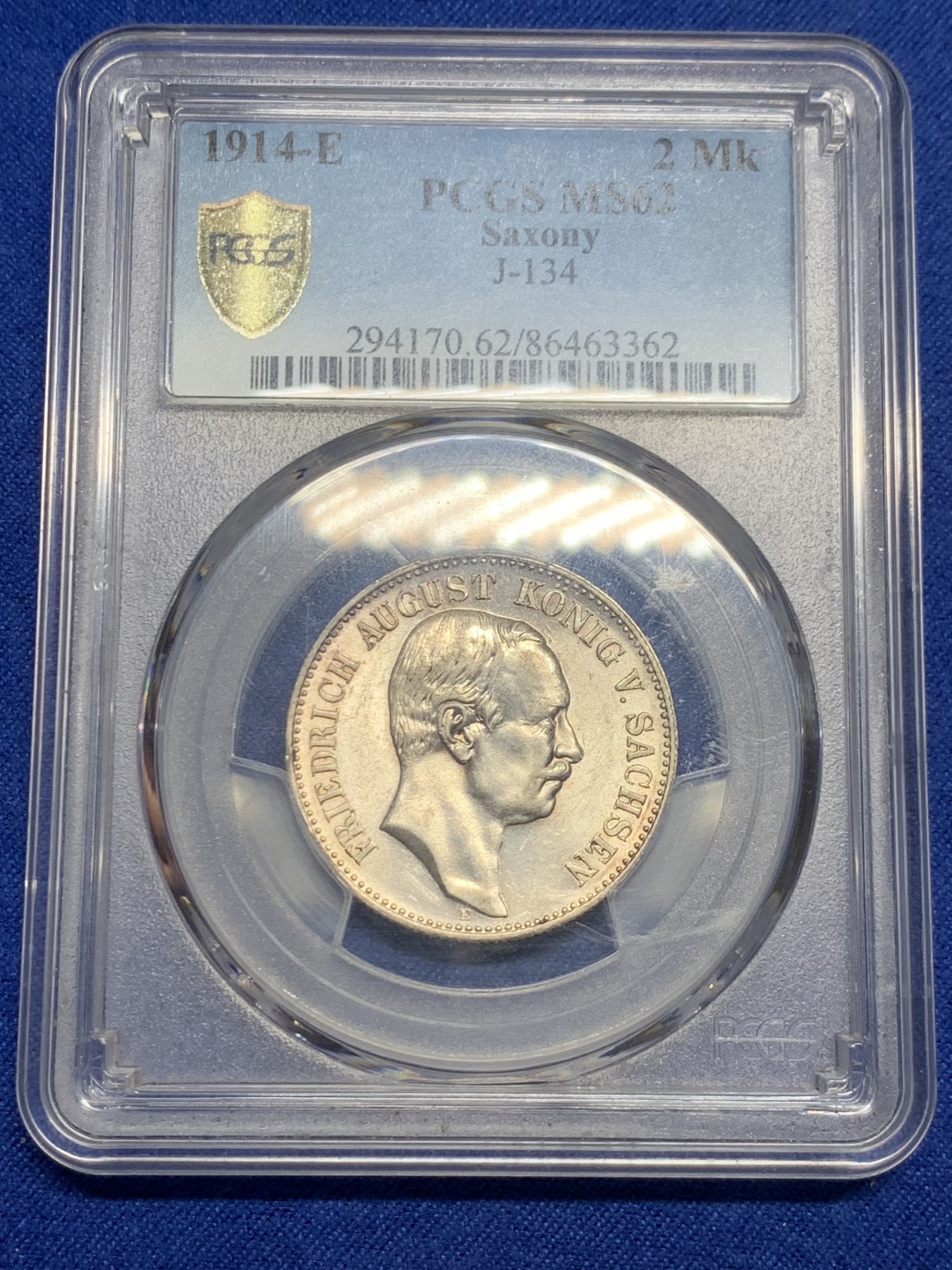 《竞宝斋》第240场-周日，周一 年终尾场 (全场包邮) PCGS MS62 德国1914年萨克森2马克银币，关门币，流通版上MS十分难得，少见品种