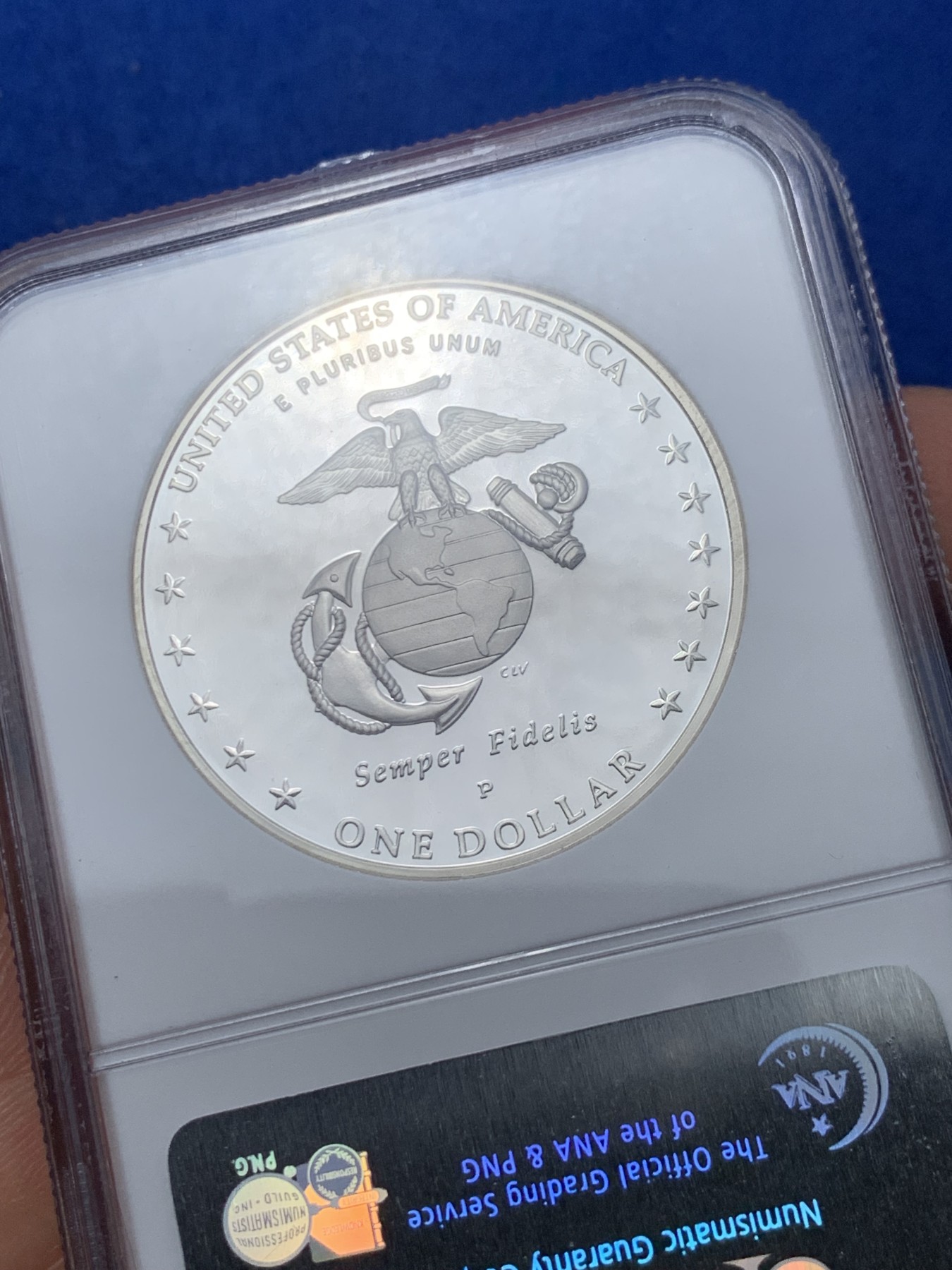 《竞宝斋》第240场-周日，周一 年终尾场 (全场包邮) NGC老评PF69 美国2005海军陆战队成立230周年精制纪念银币 07年克劳斯最佳硬币