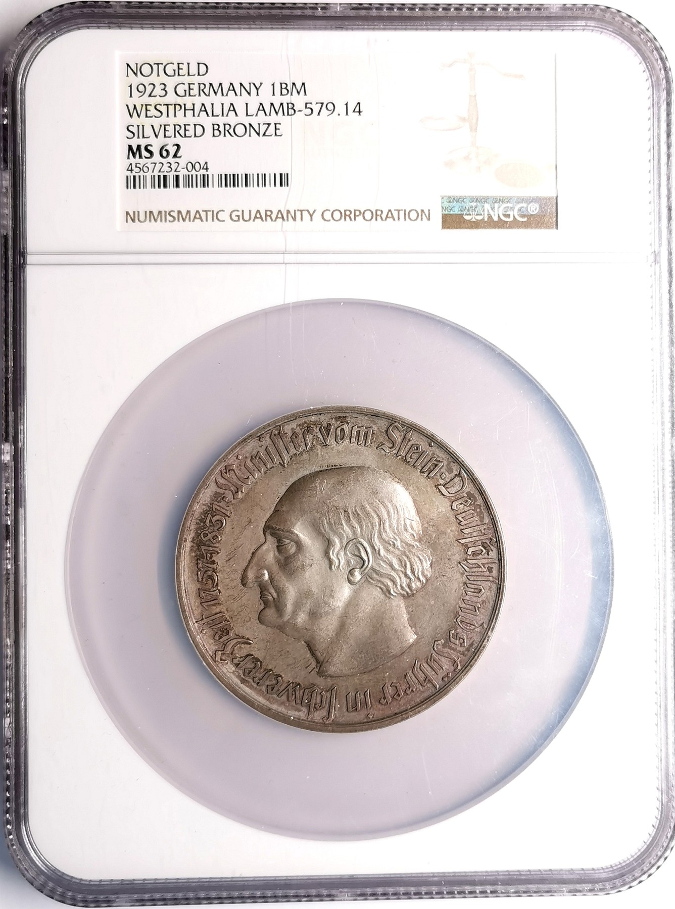 凡希社世界钱币微拍第二百六十期 荐！1923威斯特伐利亚大马币一万亿NGC-MS62 德紧通胀名誉品！