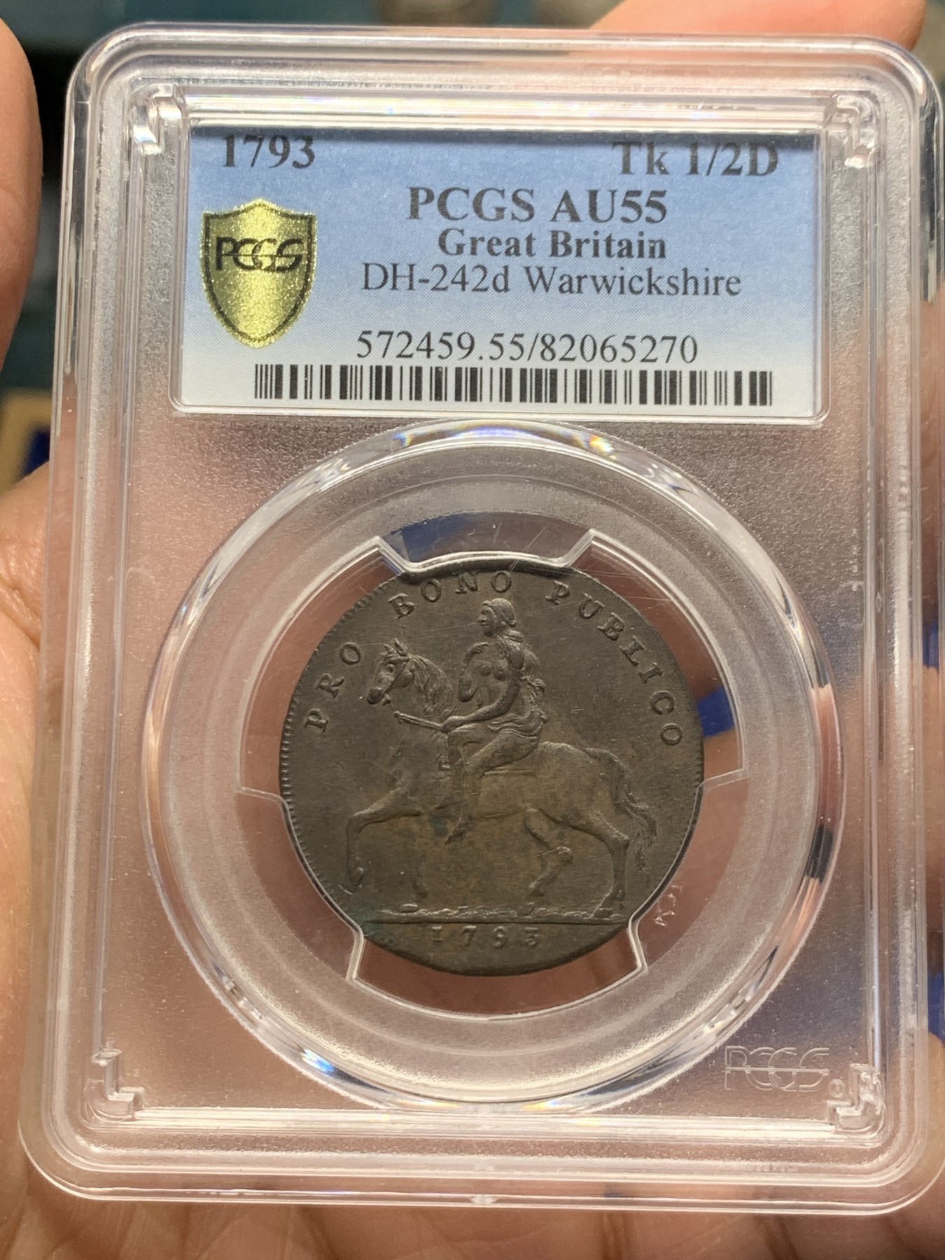 《竞宝斋》第240场-周日，周一 年终尾场 (全场包邮) PCGS AU55 英国1793考文垂戈黛娃半便士，Token名誉品，比1792年的少很多