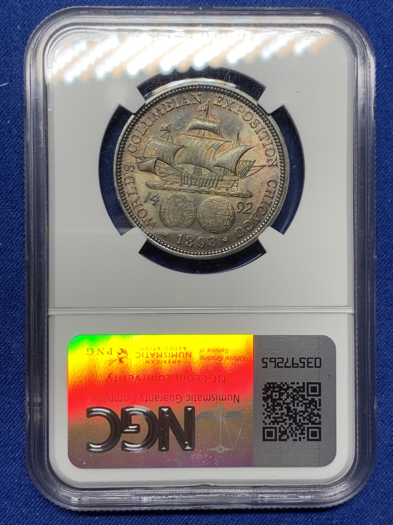 《竞宝斋》第240场-周日，周一 年终尾场 (全场包邮) NGC-MS64 美国 1893 哥伦布半美元银币 64高分 深彩包浆