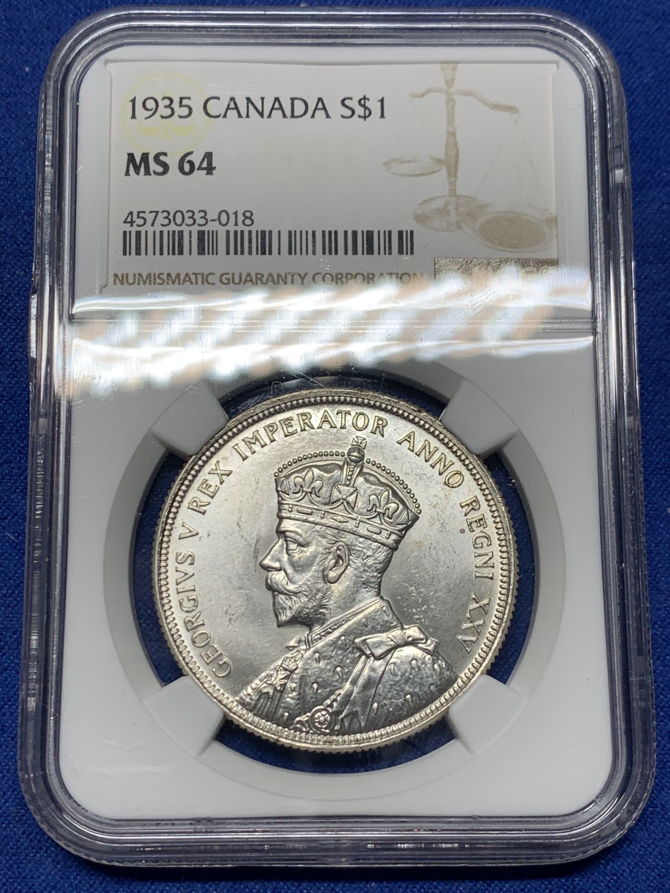 《竞宝斋》第240场-周日，周一 年终尾场 (全场包邮) NGC-MS64 加拿大 1935年1元 乔五划船银币 经典图案 银光闪闪 高分好品 一步到位