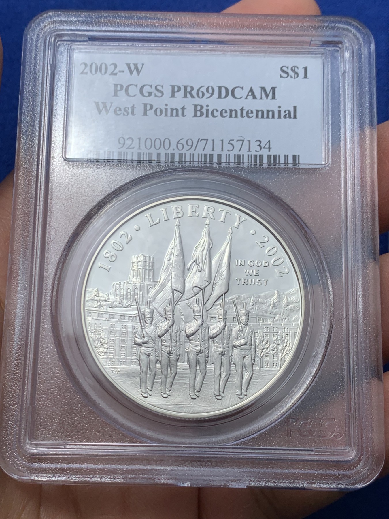 《竞宝斋》第240场-周日，周一 年终尾场 (全场包邮) PCGS-PR69DCAM 美国西点军校成立200周年纪念精制1美元银币。