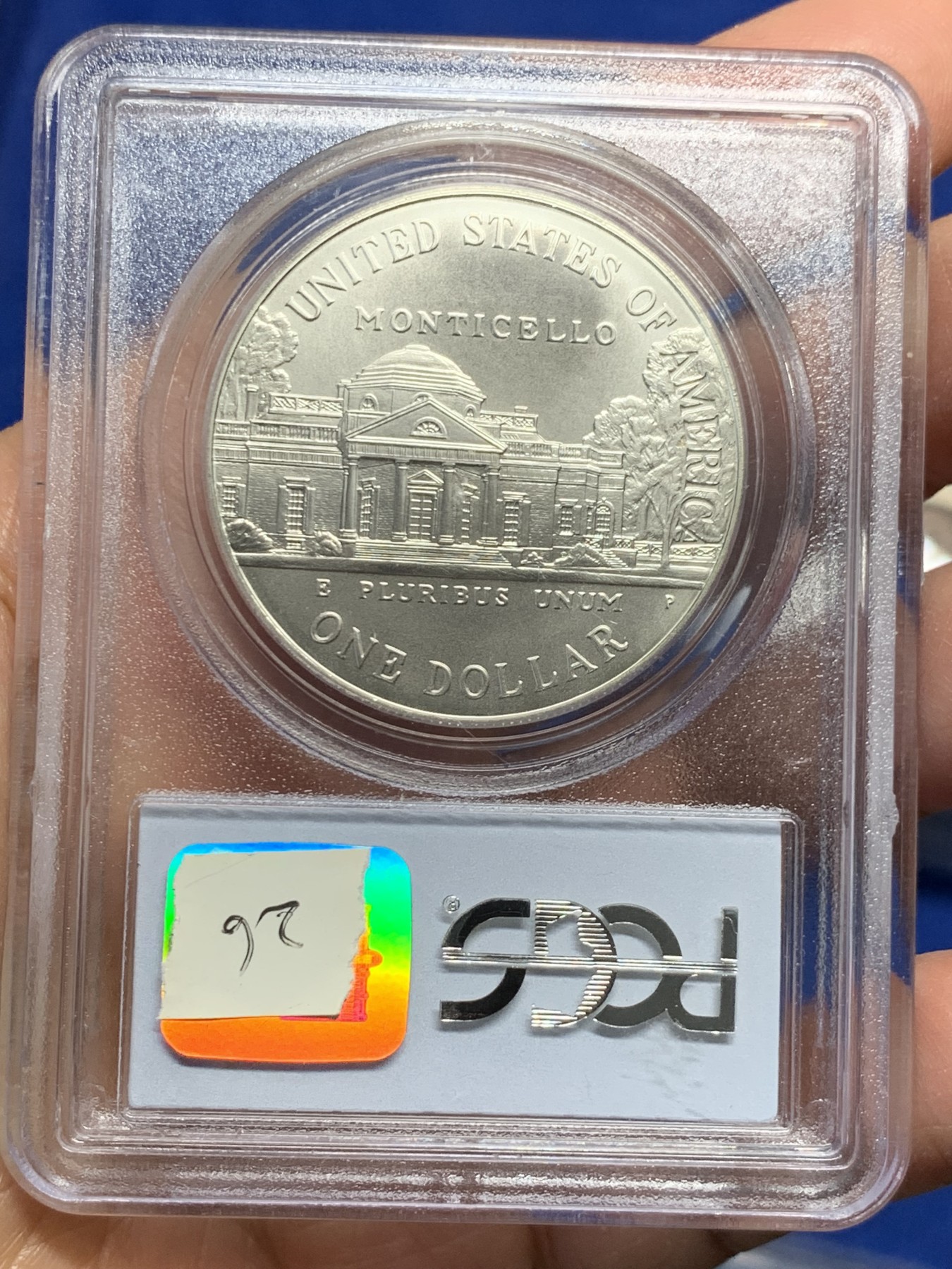 《竞宝斋》第240场-周日，周一 年终尾场 (全场包邮) PCGS MS69 美国1993年托马斯杰斐逊总统诞辰250周年纪念磨砂银币 克劳斯最具历史意义币