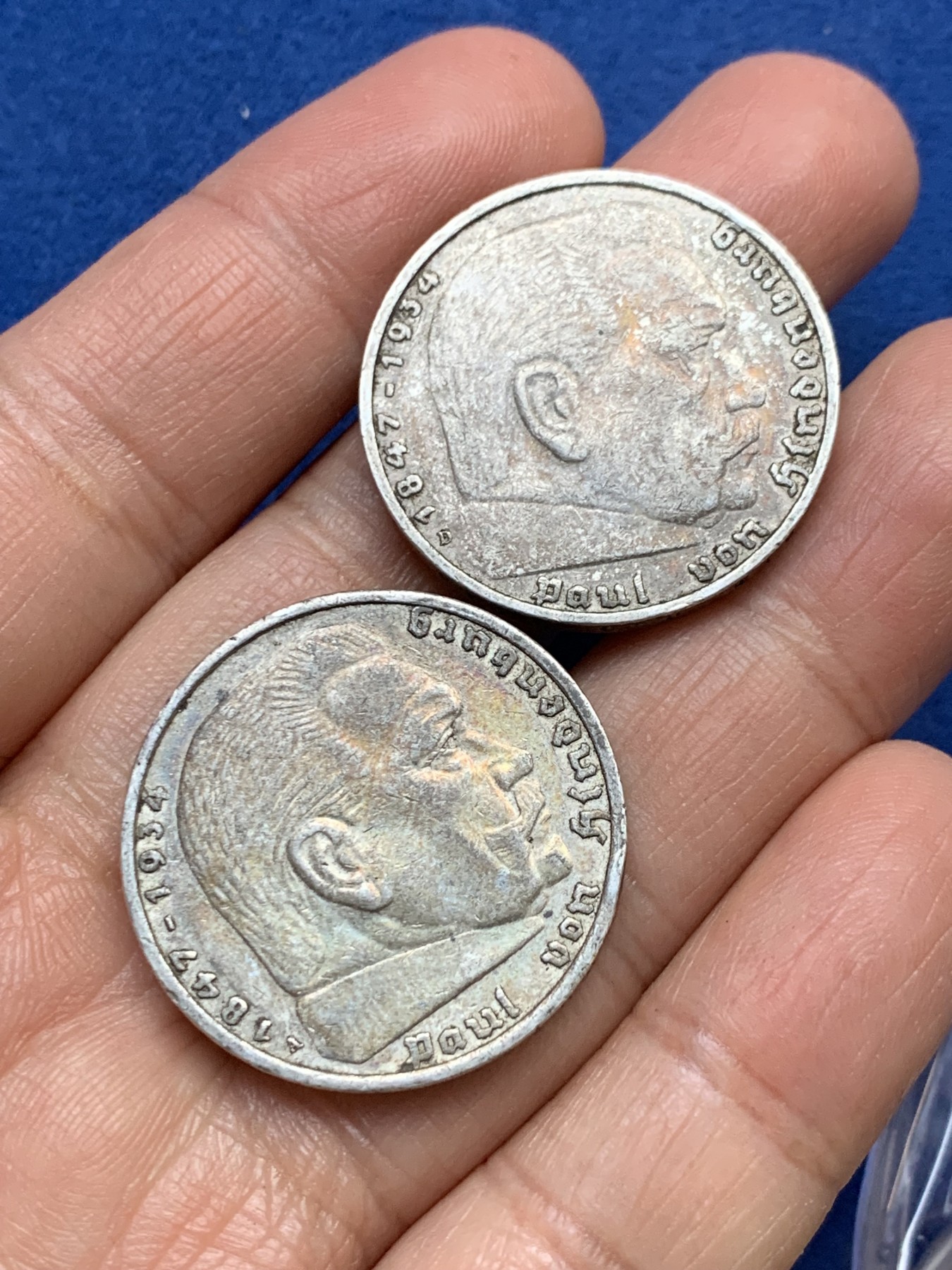 《竞宝斋》第240场-周日，周一 年终尾场 (全场包邮) 两枚一组 德国兴登堡鹰版5马克银币1935年+1936年一对