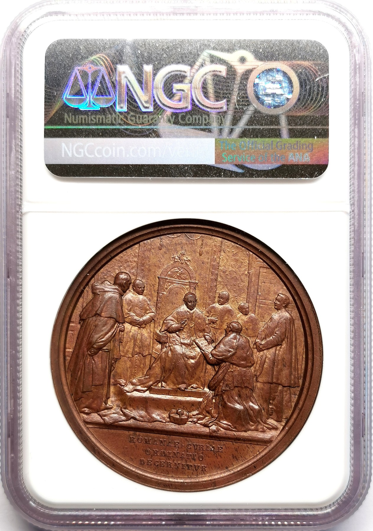 凡希社世界钱币微拍第二百六十期 1909梵蒂冈教宗庇护十世罗马教廷纪念铜章NGC-MS64 高浮雕铜色优美！