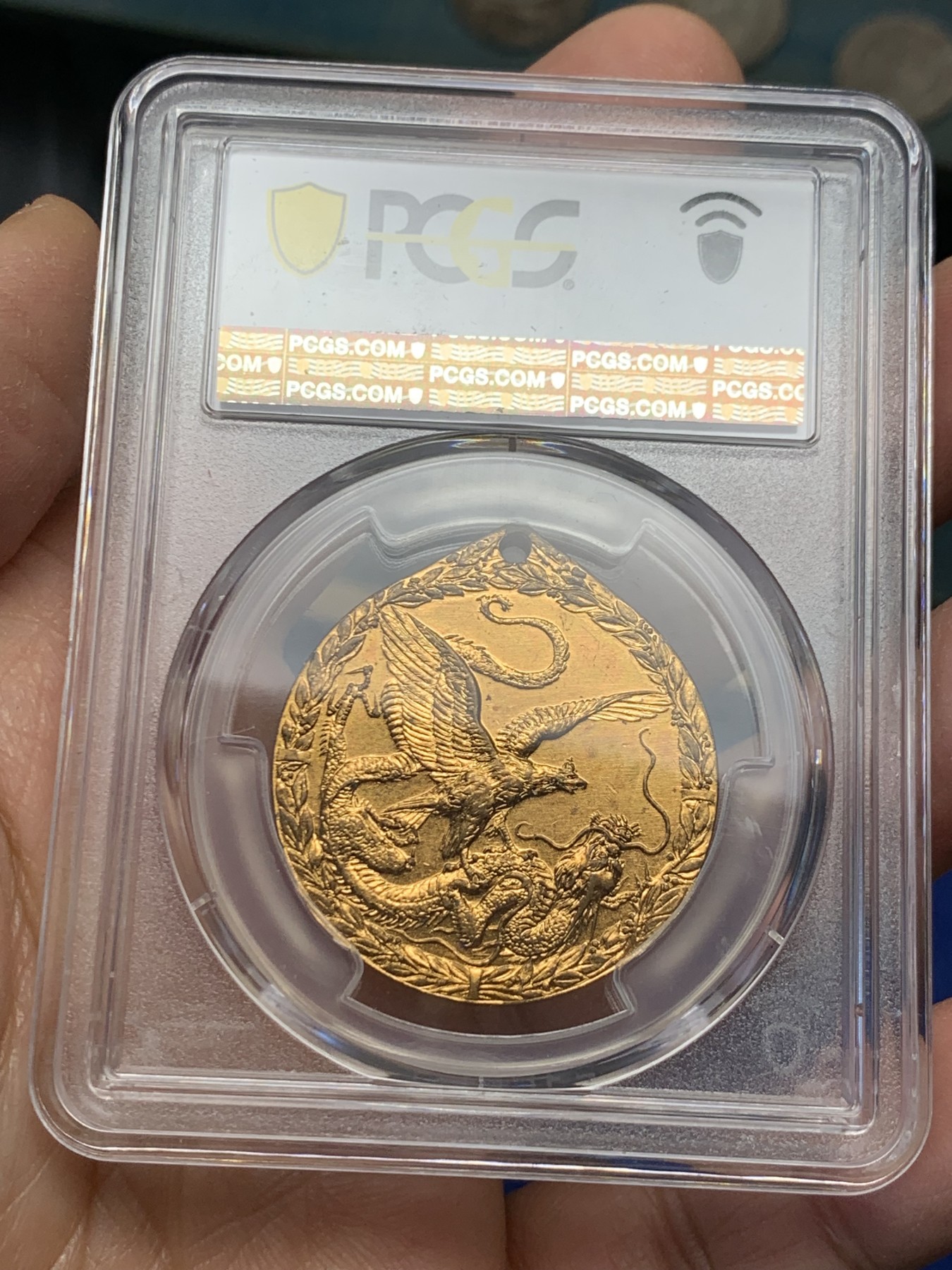 《竞宝斋》第240场-周日，周一 年终尾场 (全场包邮) PCGS-SP62 1900-1901德国庚子之役士兵奖章铜质镀金，MS难度较大，少见品种，细节保留很好。