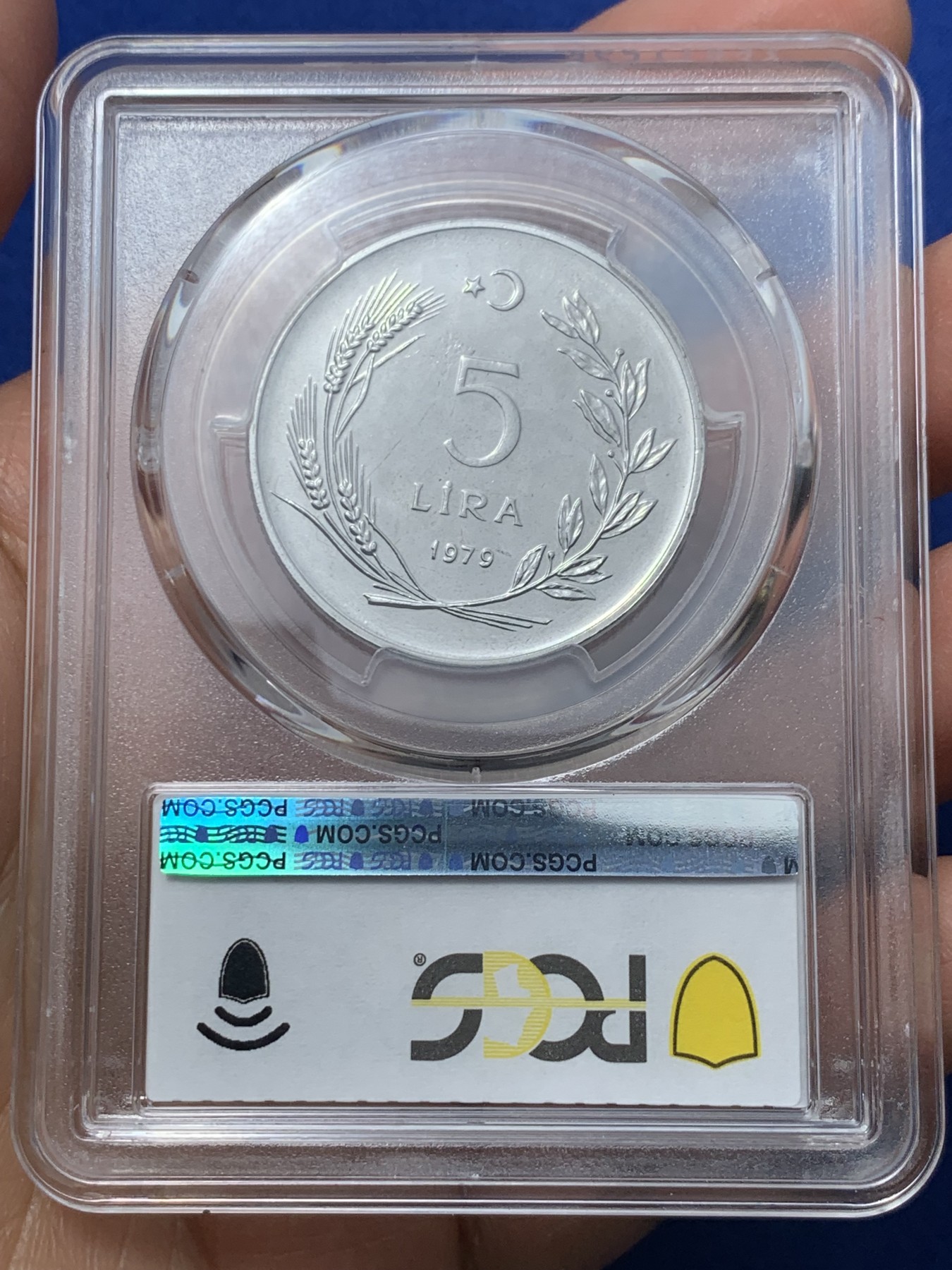 《竞宝斋》第240场-周日，周一 年终尾场 (全场包邮) PCGS金盾 MS66 土耳其1979年美女头像FAO纪念5里拉合金钢币