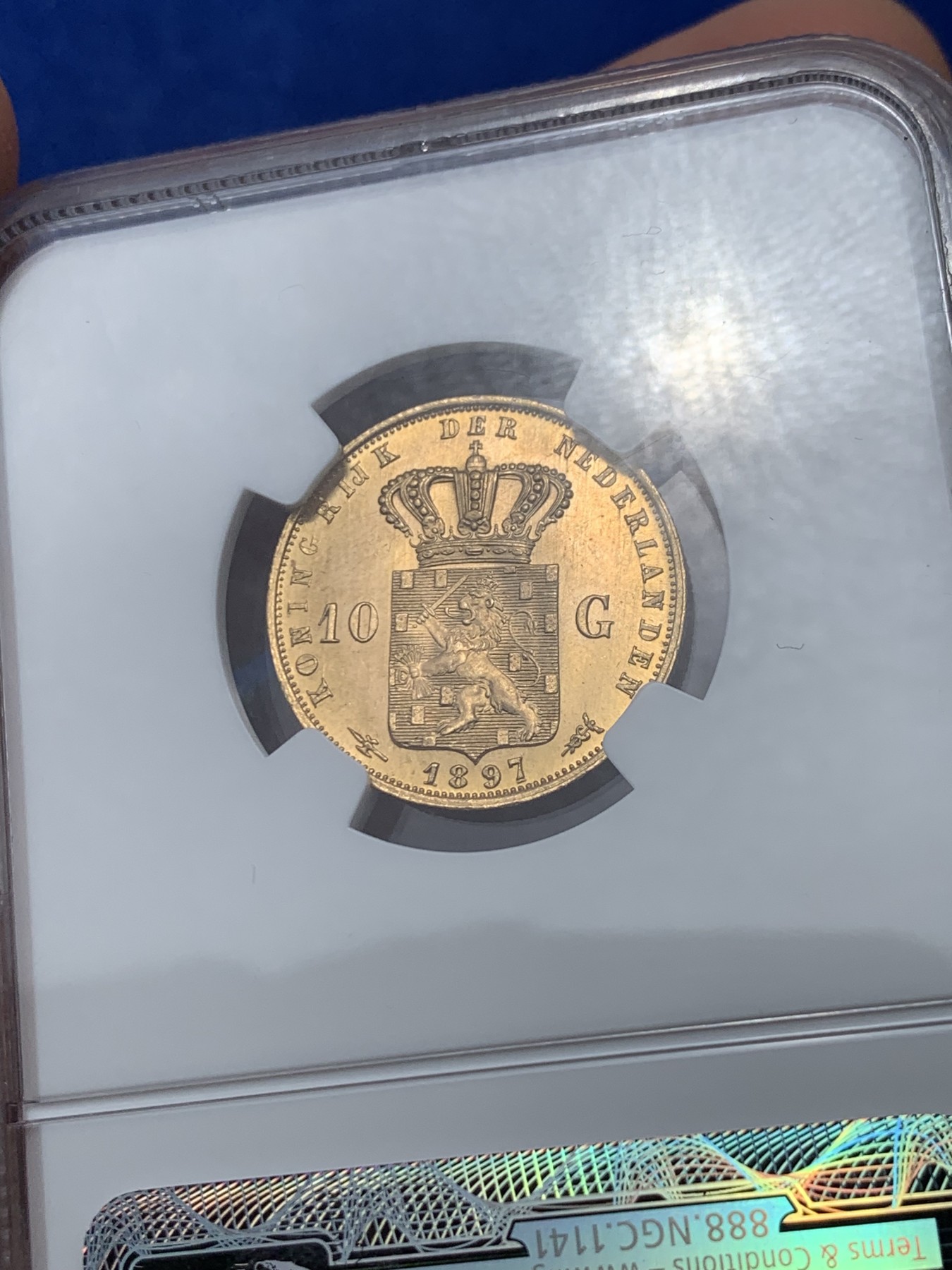 《竞宝斋》第240场-周日，周一 年终尾场 (全场包邮) NGC-MS65 NGC MS65 荷兰王国1897威廉明娜女王10盾金币 6.72克 900金 PL底板 热门大涨品种金萝莉  高分好状态