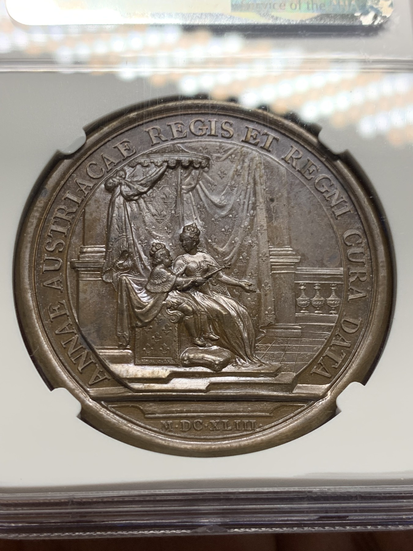 《竞宝斋》第240场-周日，周一 年终尾场 (全场包邮) 唯一冠军分 NGC MS64BN 法国1643年路易十四小孩版安妮摄政时期纪念大铜章