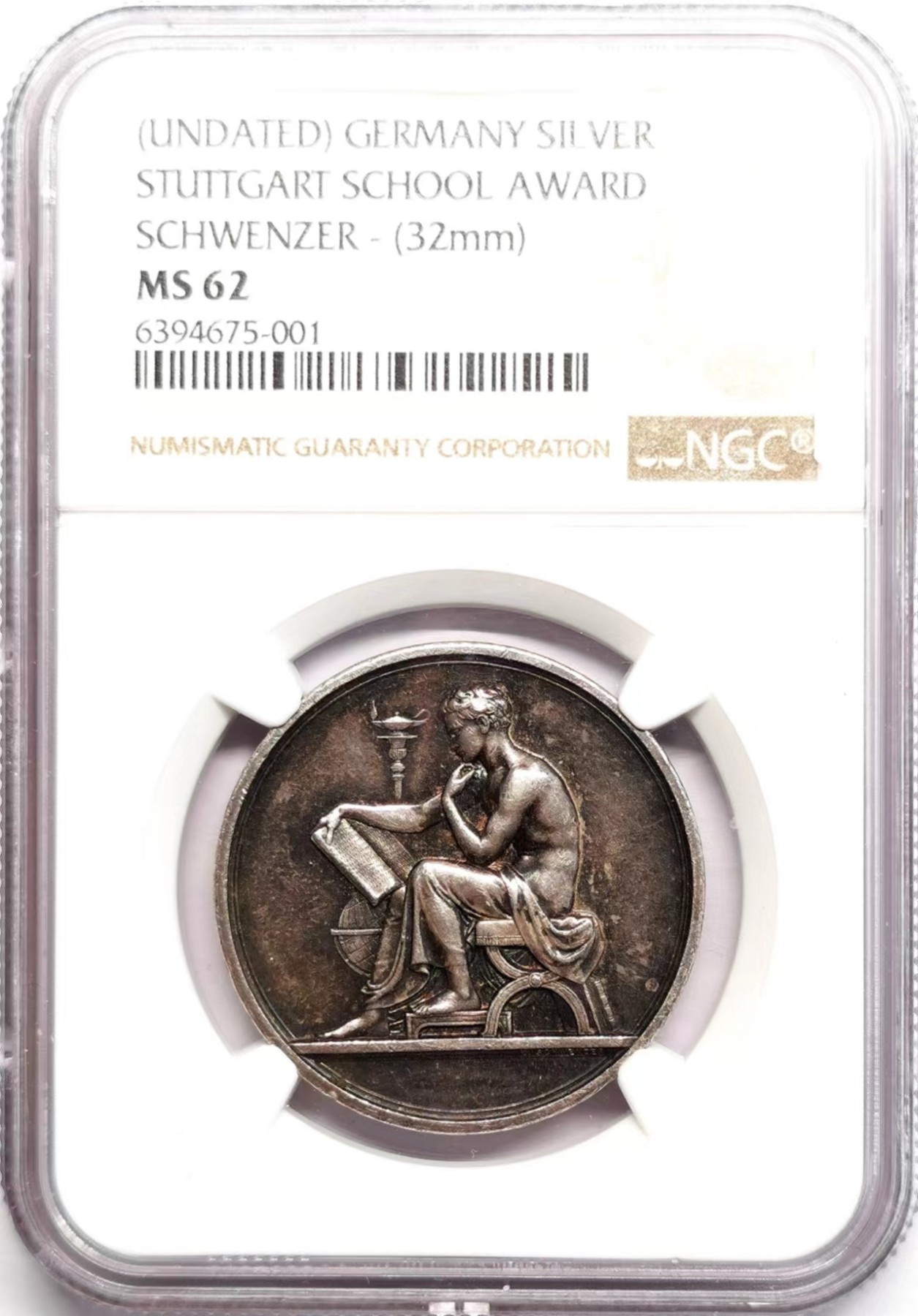 凡希社世界钱币微拍第二百六十期 十九世纪德国斯图加特学院银章-阅读者MGC-MS62