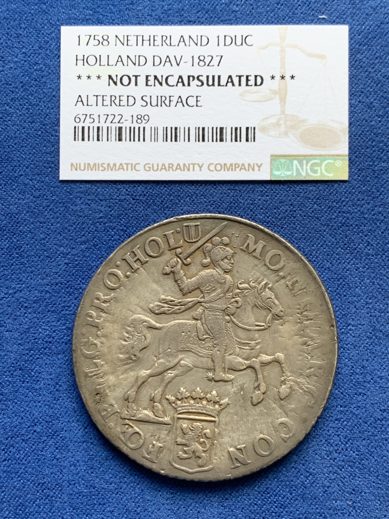 《竞宝斋》第240场-周日，周一 年终尾场 (全场包邮) 荷兰1758年大马剑1杜卡特大银币 卷尾版 非常少见