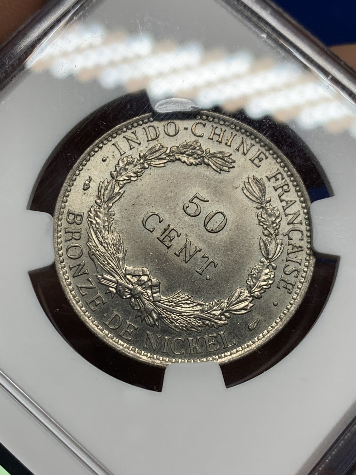 《竞宝斋》第240场-周日，周一 年终尾场 (全场包邮) NGC SP65 收藏级高分季军分 1946年法属印支坐洋50分镍质样币ESSAI签字版胜利女神，顶级品相，总发行量1100枚，属于座洋大珍名誉品。