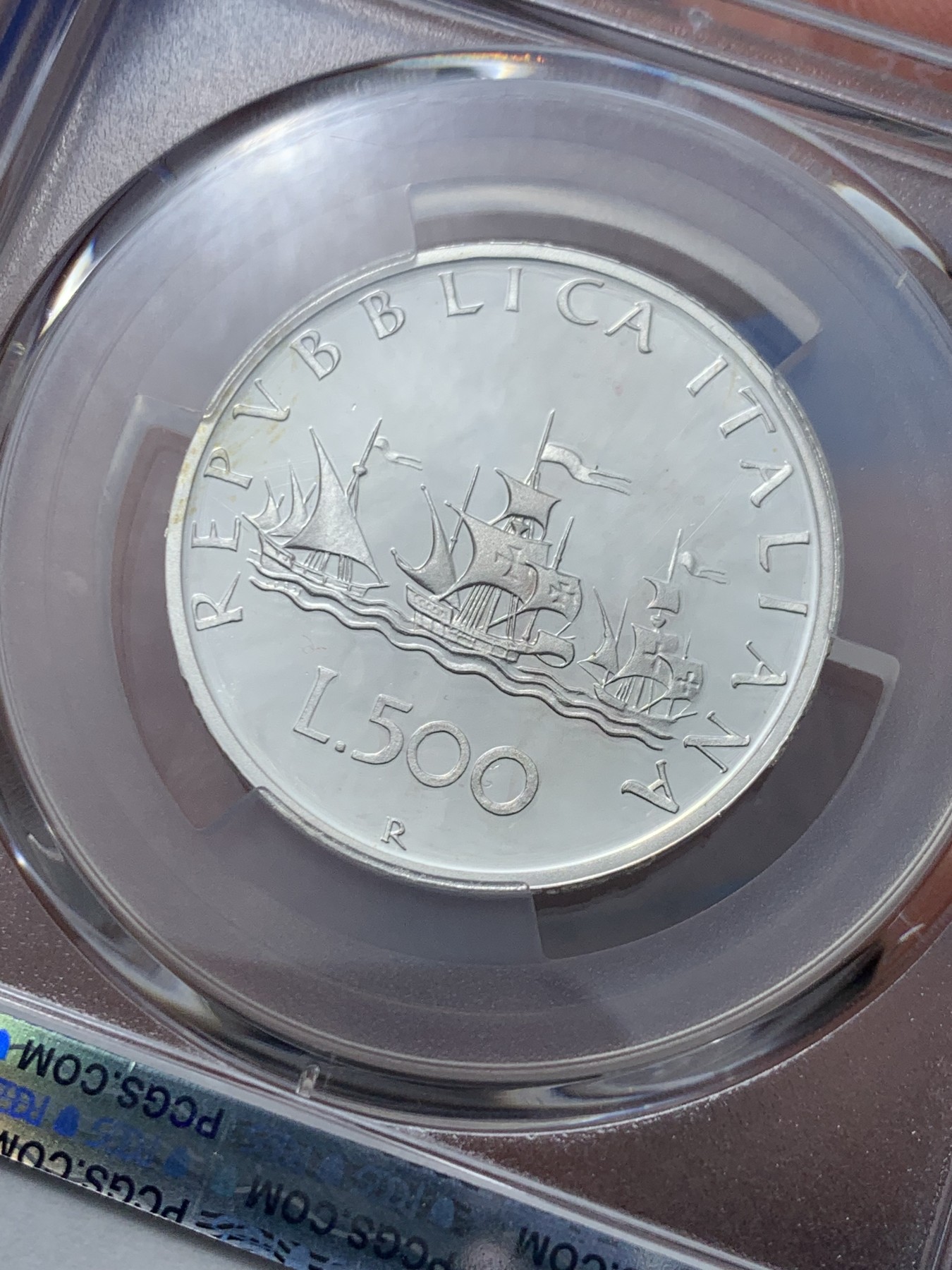 《竞宝斋》第240场-周日，周一 年终尾场 (全场包邮) 亚军分 PCGS-PR68DCAM 意大利 1986年 精制 帆船少女 500里拉 霜光十足