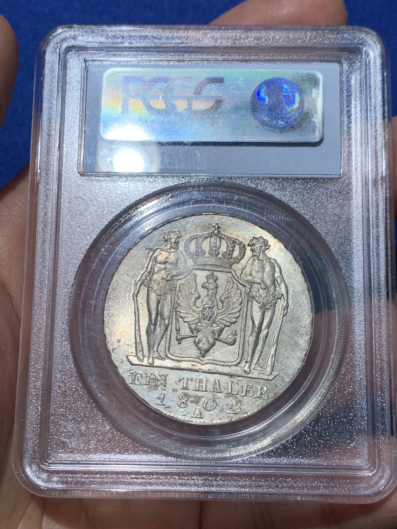 《竞宝斋》第240场-周日，周一 年终尾场 (全场包邮) PCGS MS62 德国 1802 腓特烈·威廉三世 野人1泰勒 银币 发丝清晰 高点俱在 值得收藏