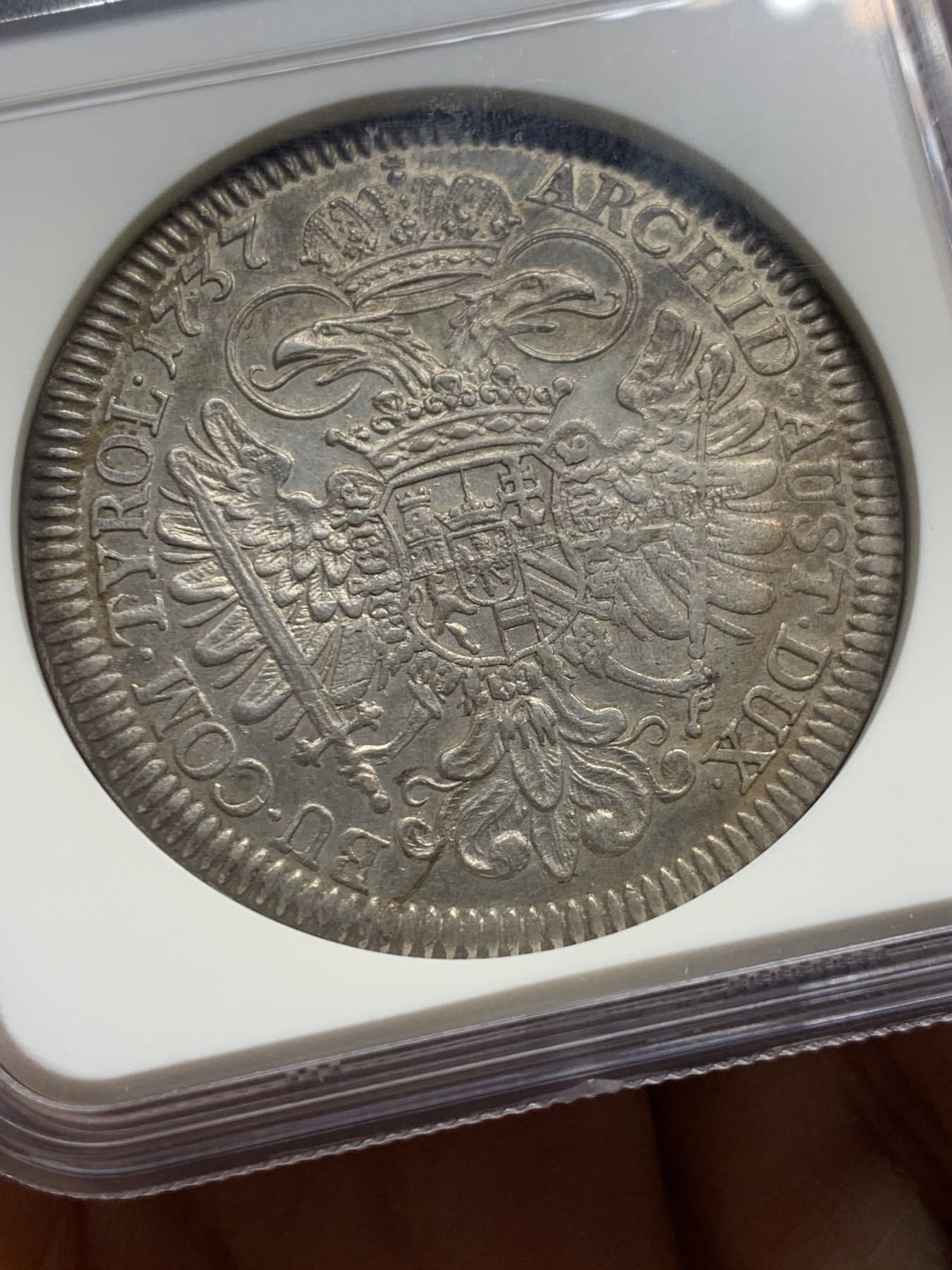 《竞宝斋》第240场-周日，周一 年终尾场 (全场包邮) NGC UNC 神圣罗马帝国奥地利1737年骑字版银币 卡尔六世皇帝老泰勒