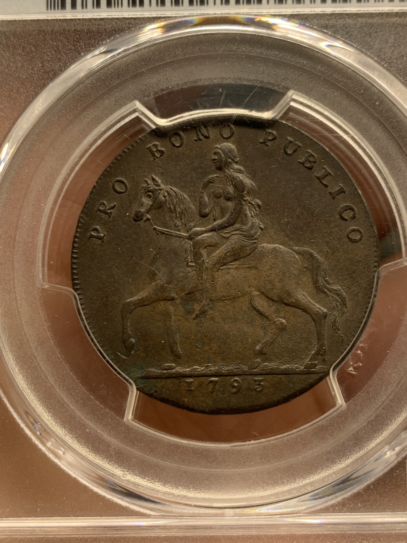 《竞宝斋》第240场-周日，周一 年终尾场 (全场包邮) PCGS AU55 英国1793考文垂戈黛娃半便士，Token名誉品，比1792年的少很多